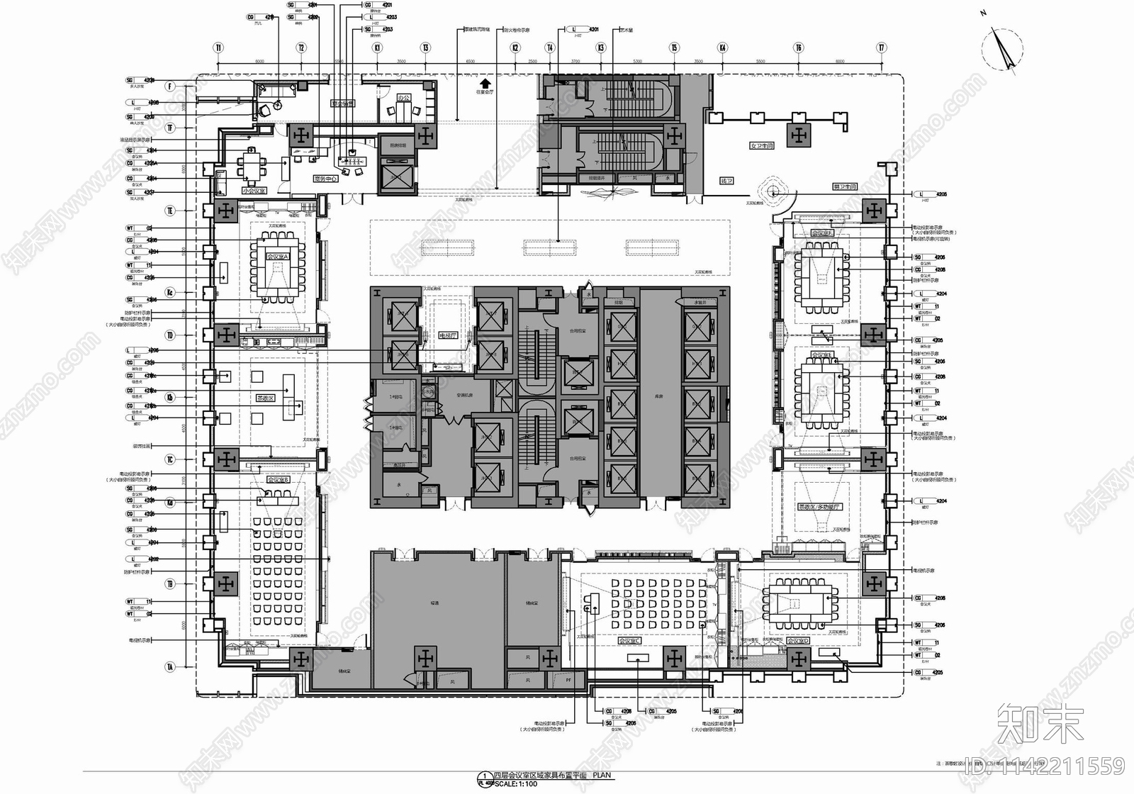 商务会议中心室内cad施工图下载【ID:1142211559】