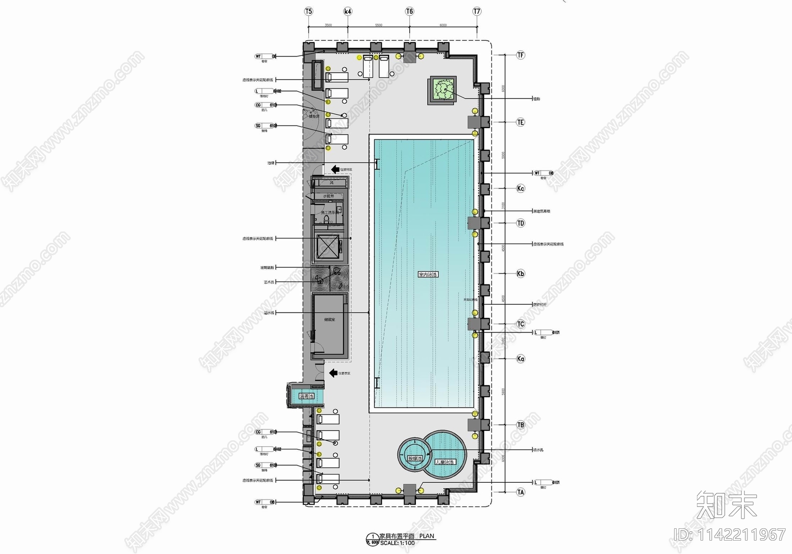 550㎡游泳池室内cad施工图下载【ID:1142211967】