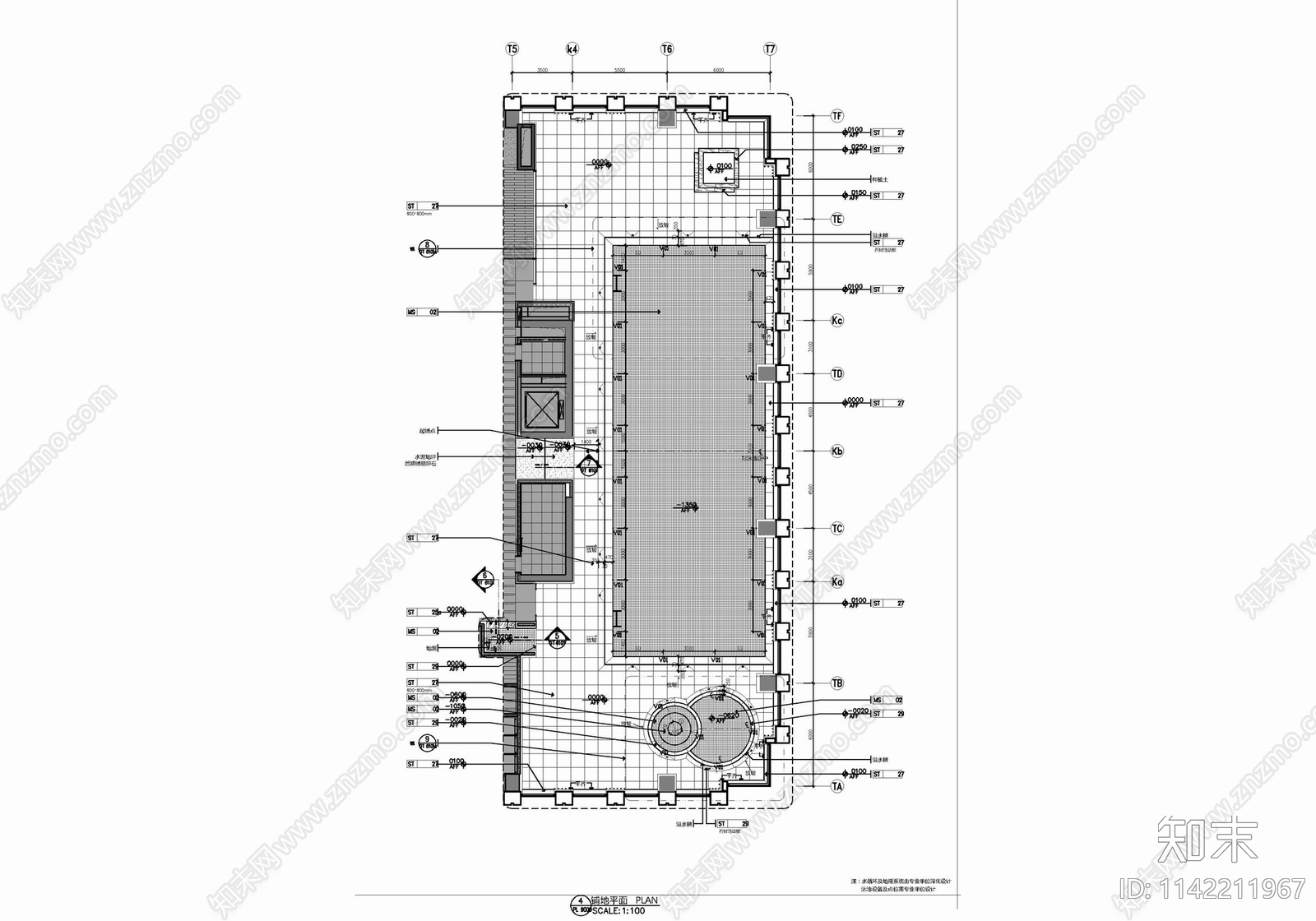 550㎡游泳池室内cad施工图下载【ID:1142211967】