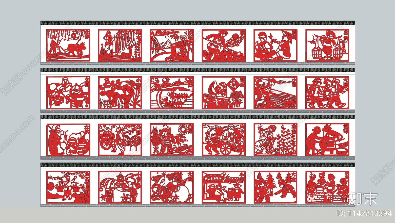 中式二十四节气文化景墙SU模型下载【ID:1142213394】