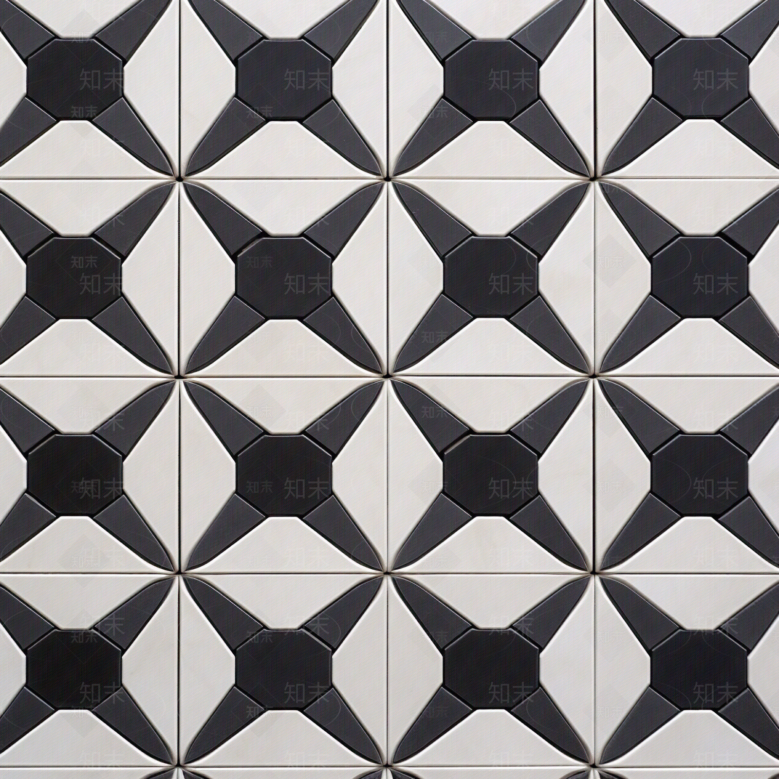 现代简约黑白拼花瓷砖贴图下载【ID:1142213752】