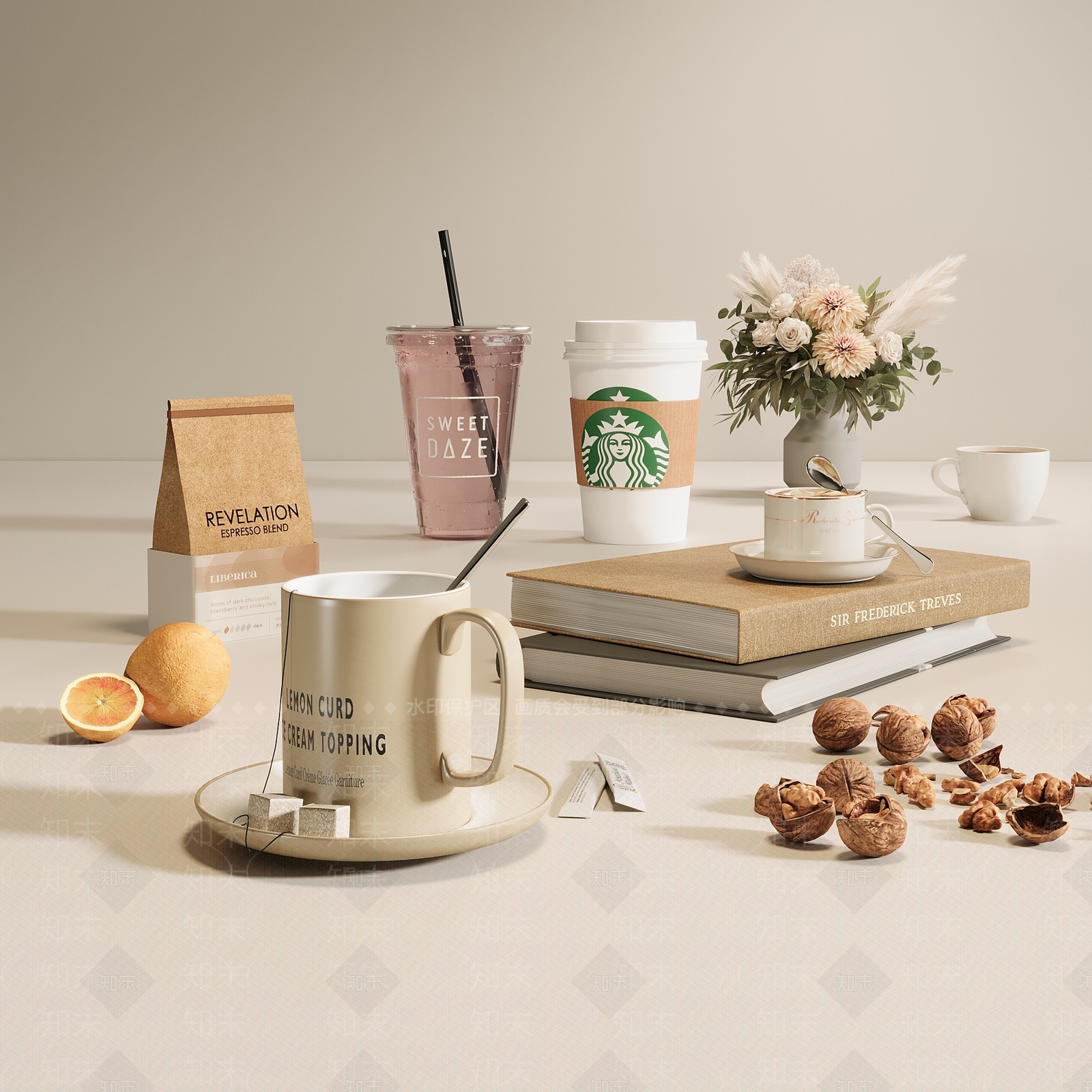 奶茶水杯零食组合3D模型3D模型下载【ID:1142214158】