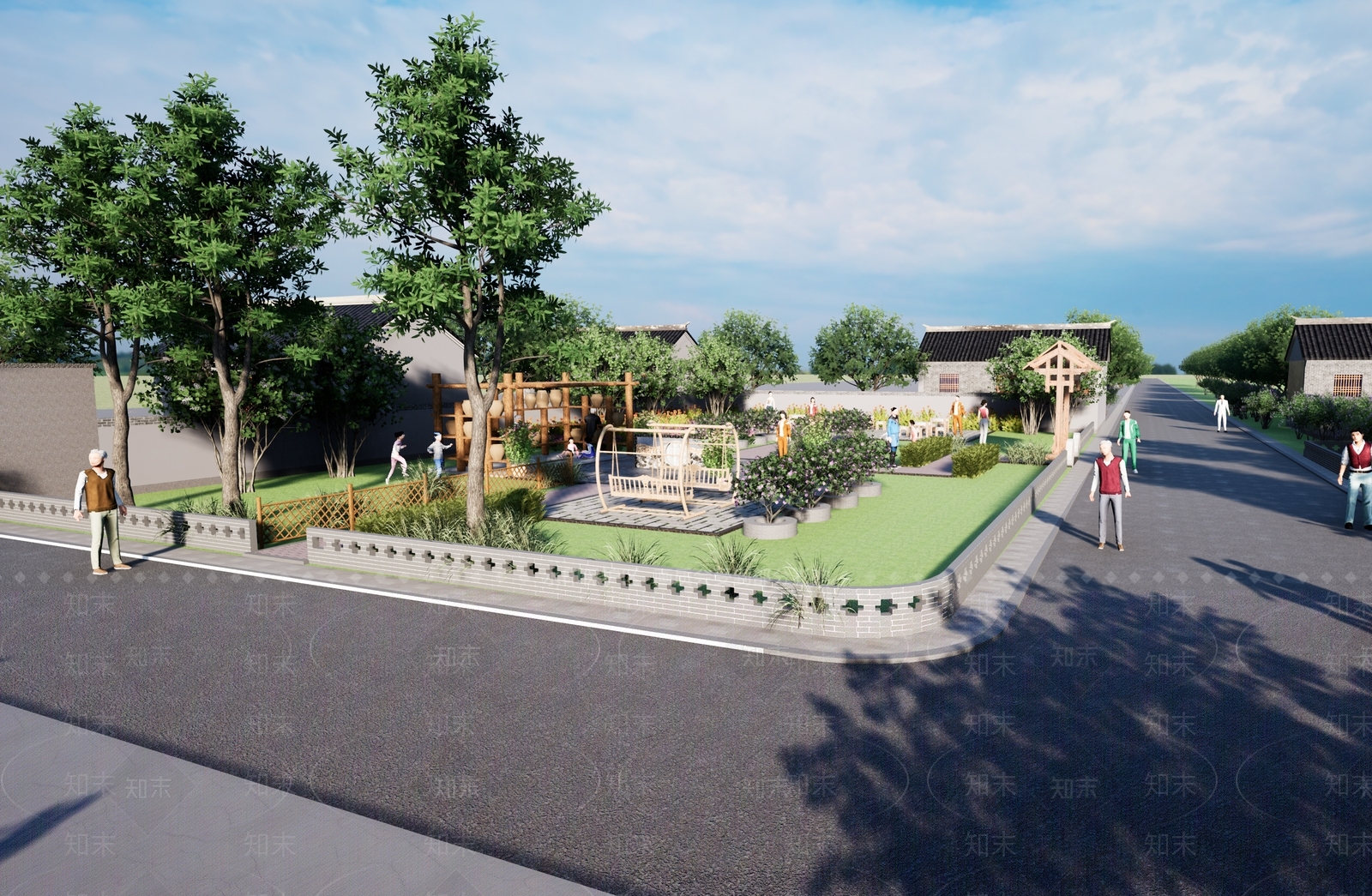 新中式乡村公园SU模型下载【ID:1142215214】