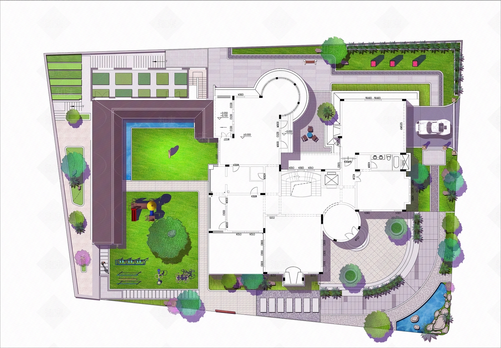 庭院别墅彩平图贴图下载【ID:1142217095】
