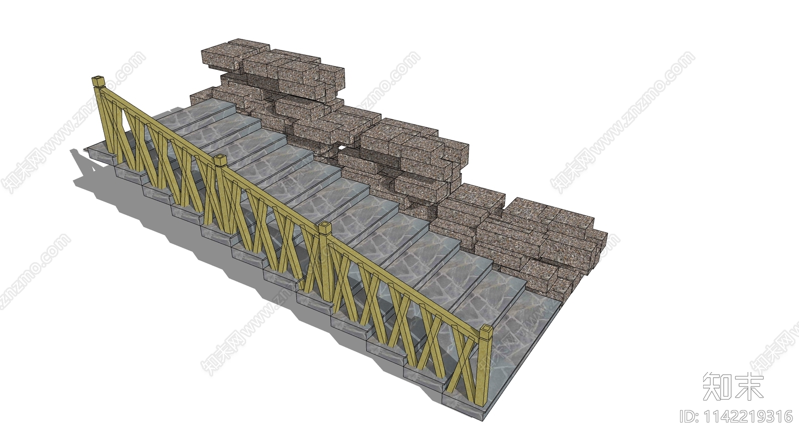 新中式台阶景观SU模型下载【ID:1142219316】