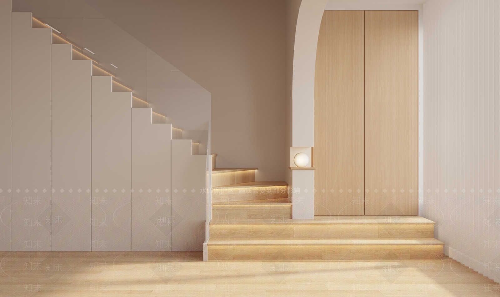 现代原木扶手楼梯3D模型下载【ID:1142221564】