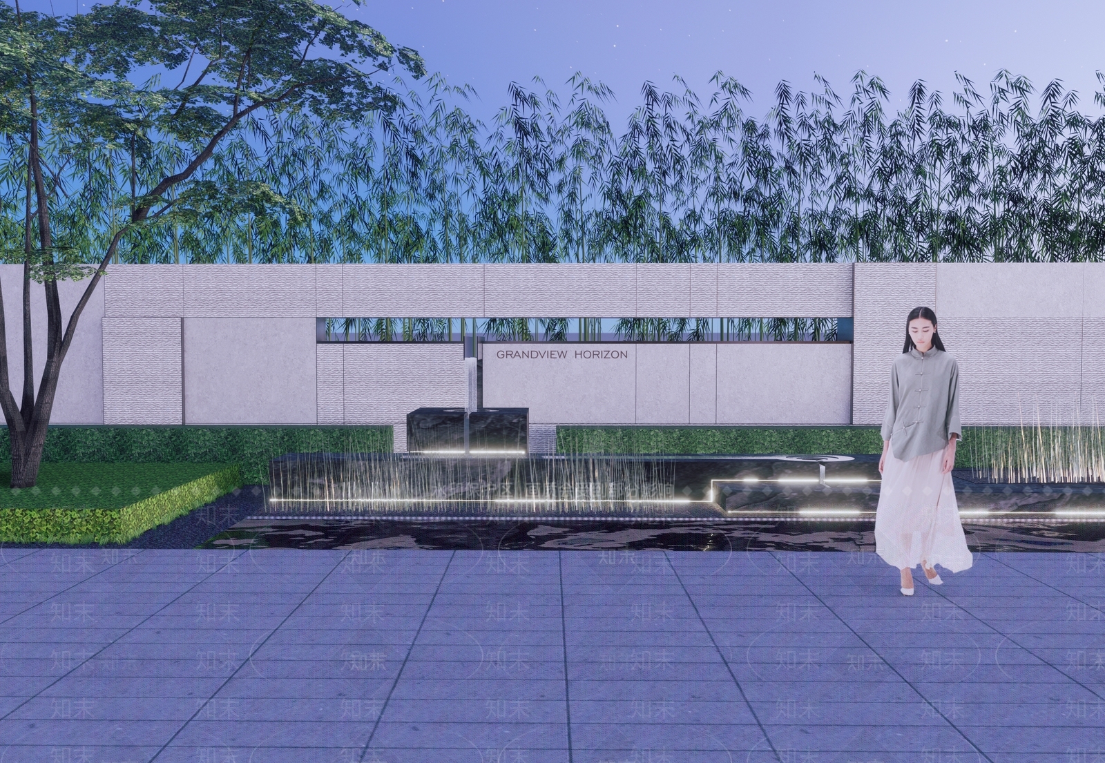 新中式景墙叠水水景3D模型下载【ID:1142223136】