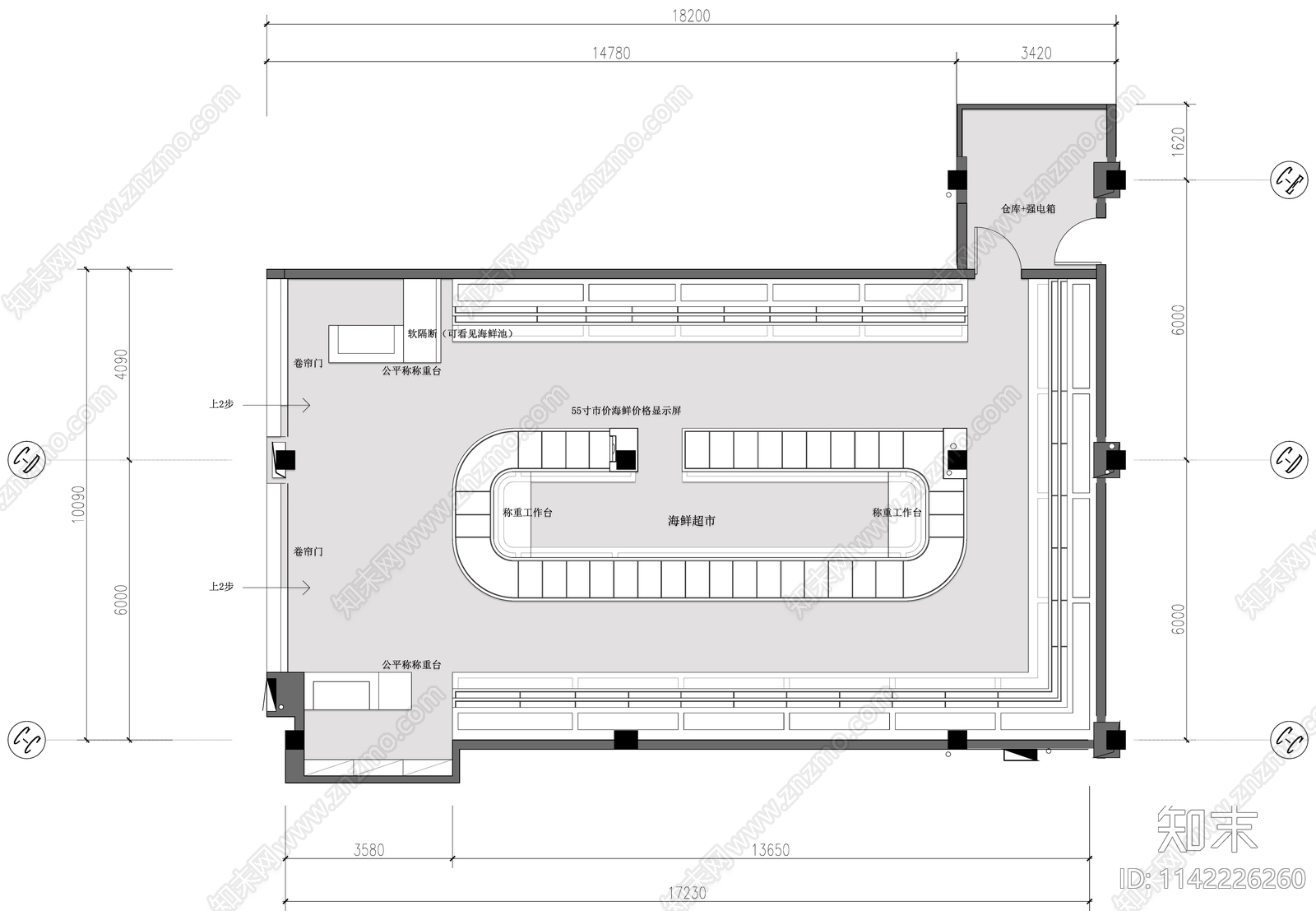 海鲜超市平面布置图施工图下载【ID:1142226260】