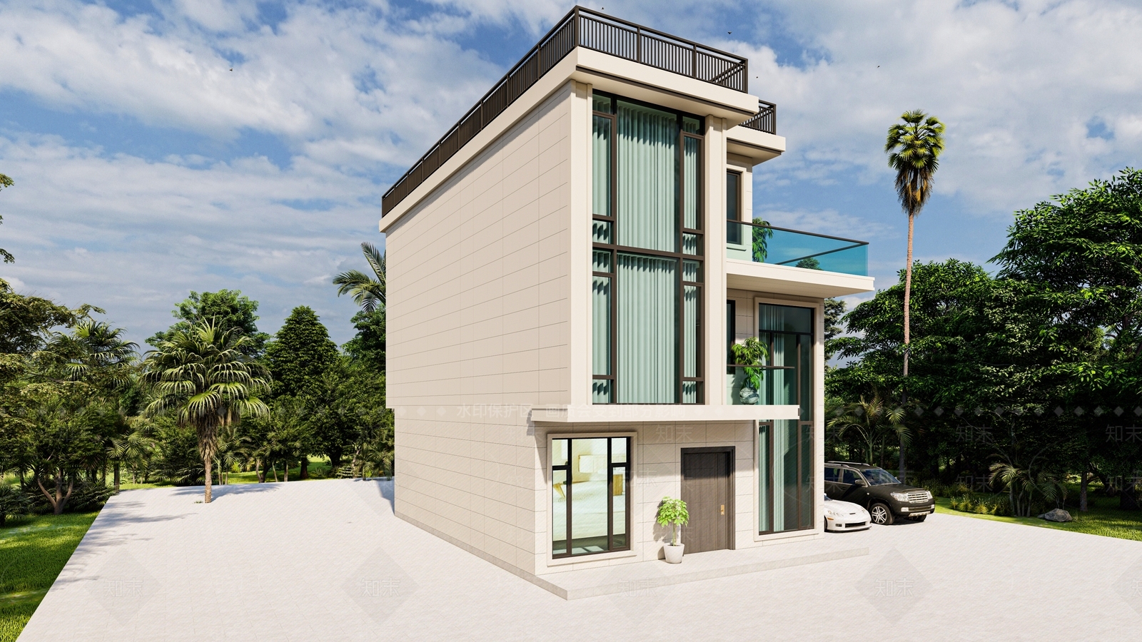现代自建房别墅SU模型下载【ID:1142227071】_知末su模型网