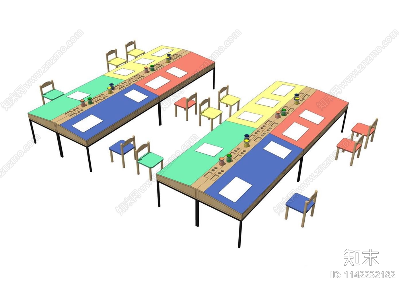 现代儿童学习桌椅SU模型下载【ID:1142232182】