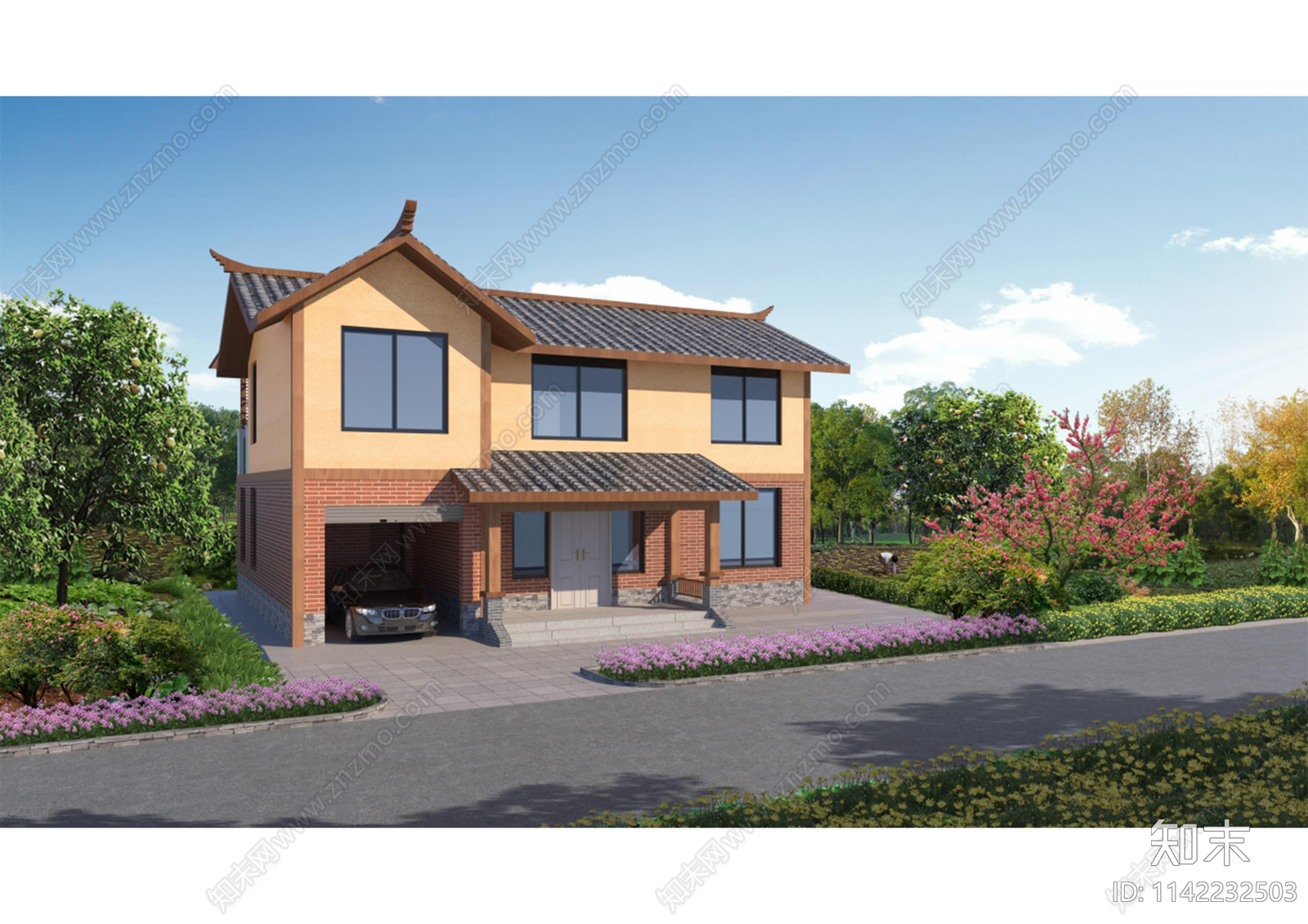 复古风格农村自建房建筑施工图下载【ID:1142232503】