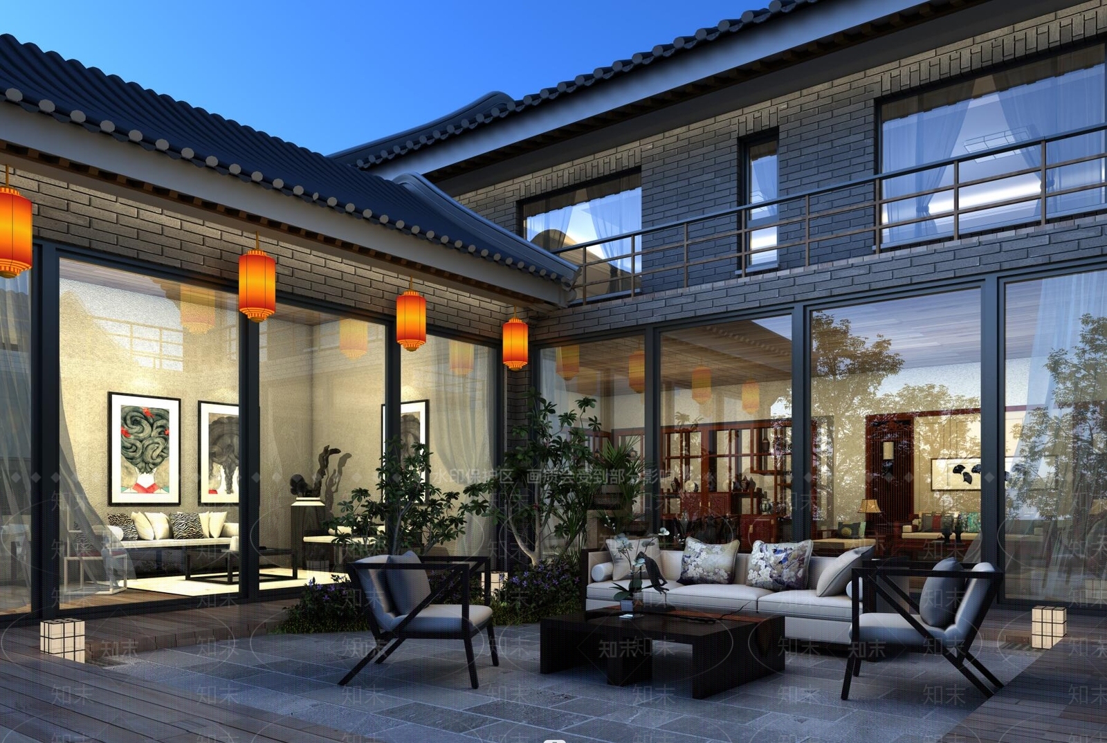 新中式民宿青砖建筑SU模型下载【ID:1142233561】