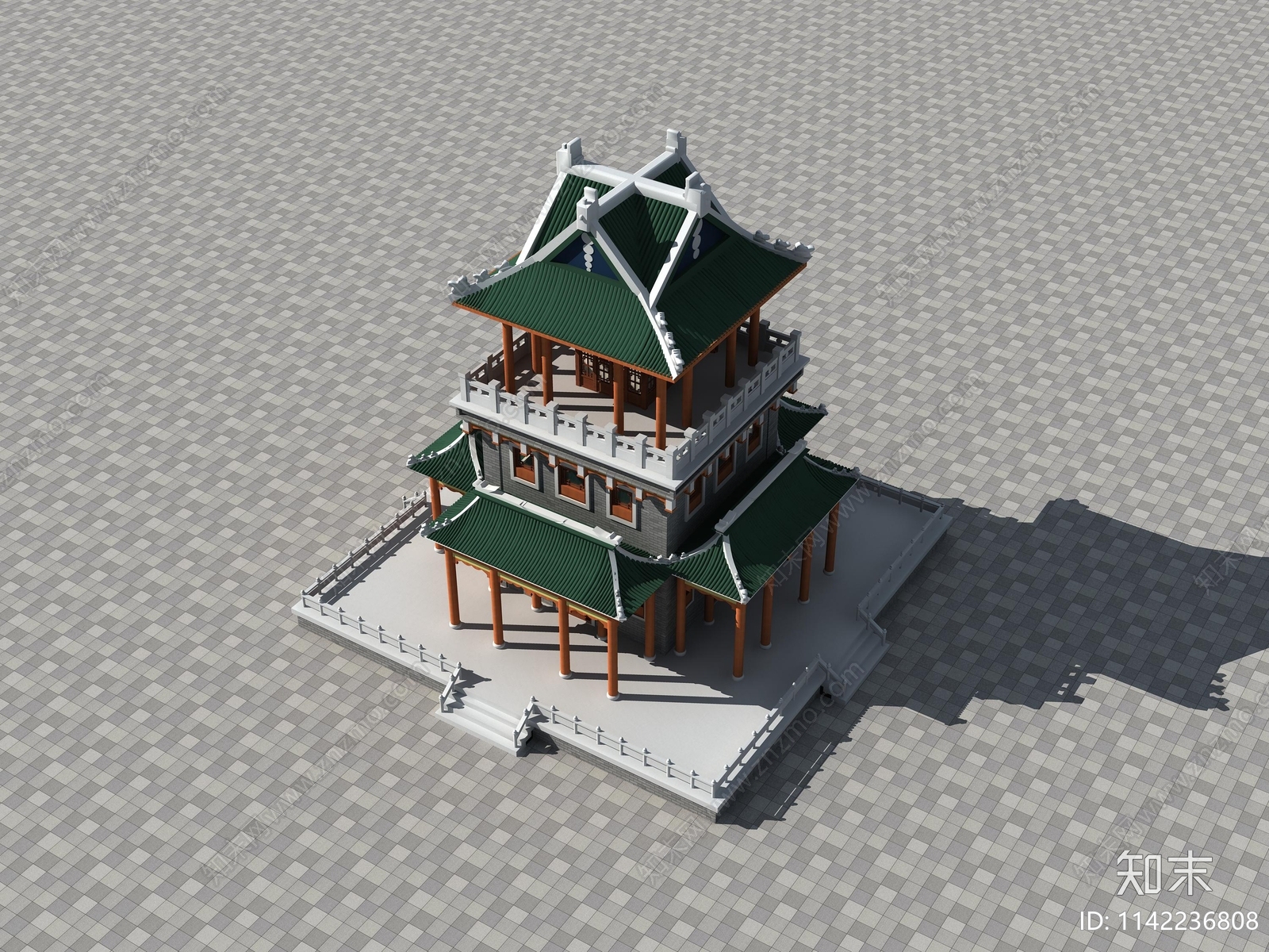 现代中式古建3D模型下载【ID:1142236808】