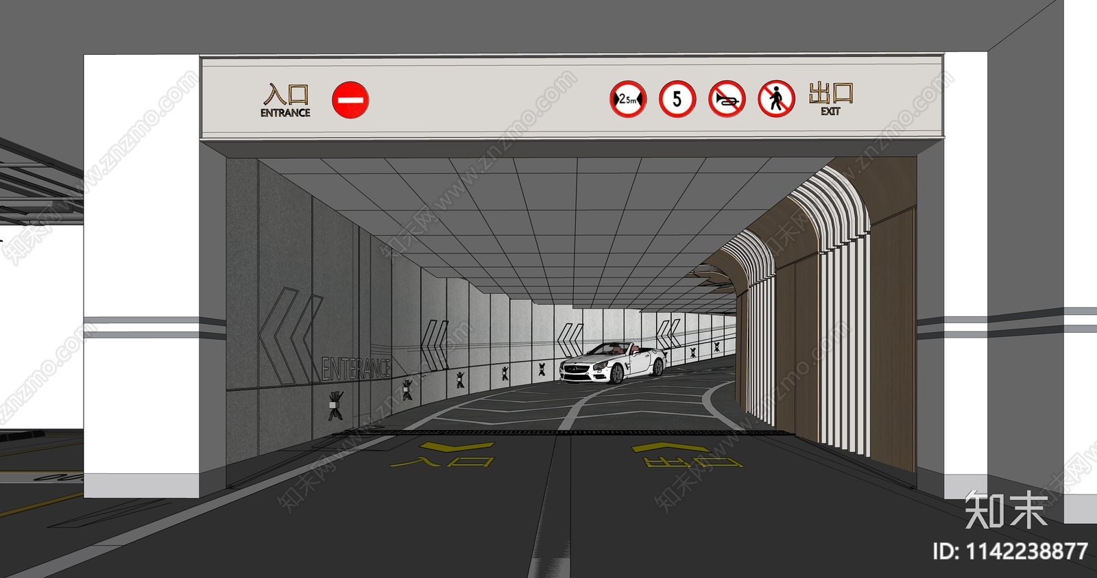 现代小区地下车库出入口SU模型下载【ID:1142238877】