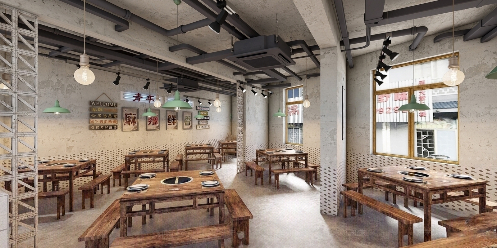 工业风复古火锅店SU模型下载【ID:1142249917】