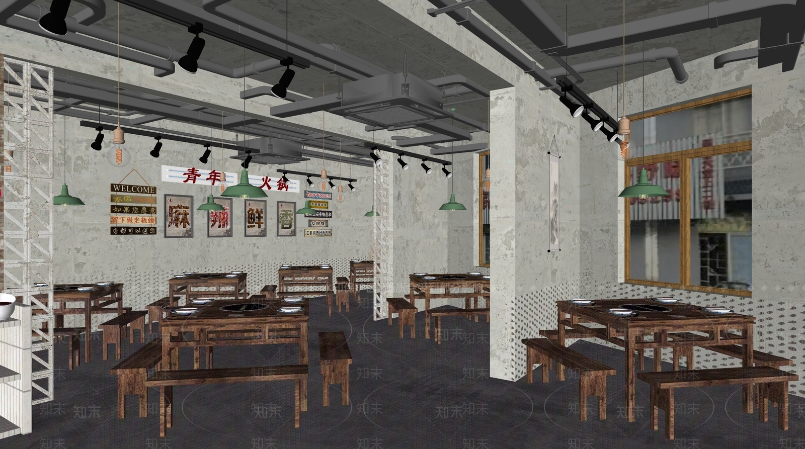 工业风复古火锅店SU模型下载【ID:1142249917】