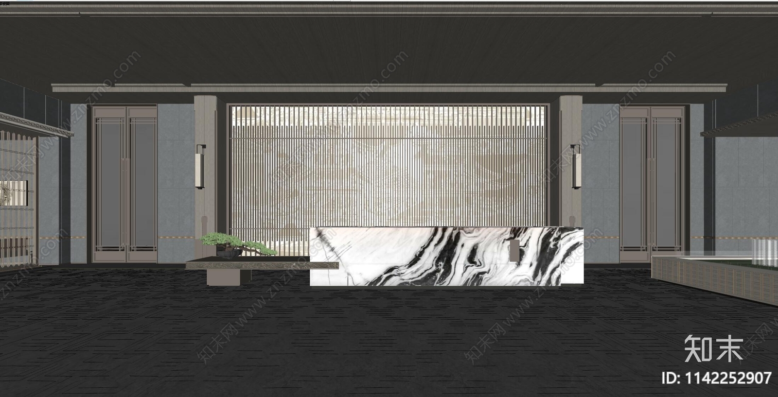 新中式售楼处SU模型下载【ID:1142252907】