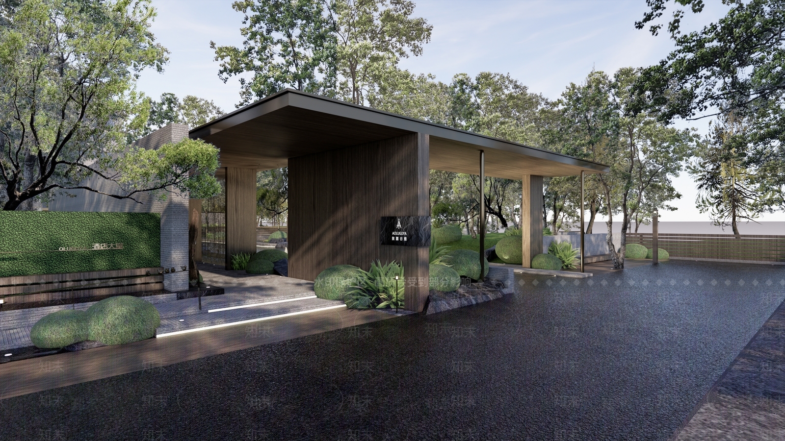 现代野奢酒店入口大门SU模型下载【ID:1142260171】