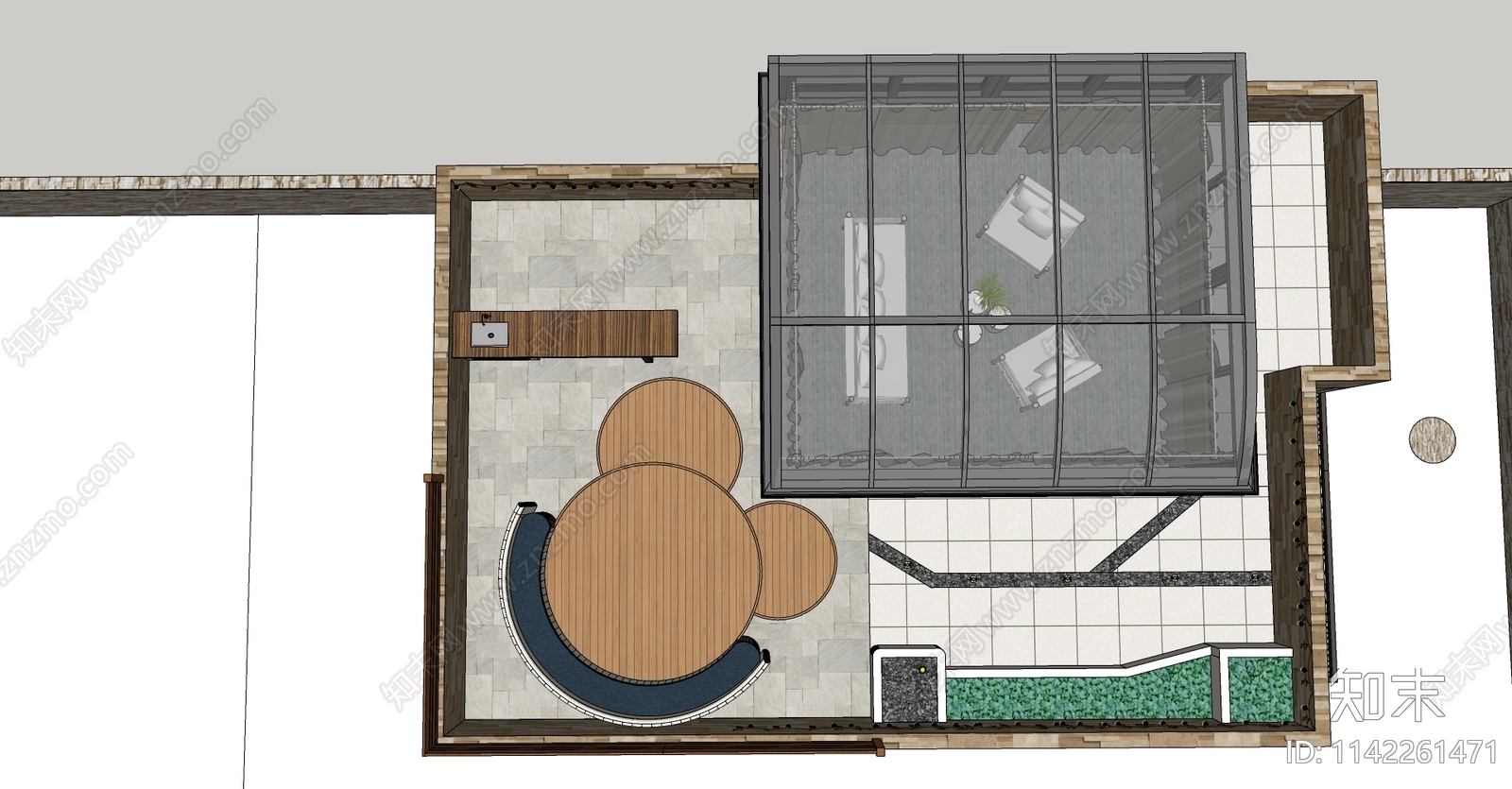 现代屋顶花园SU模型下载【ID:1142261471】