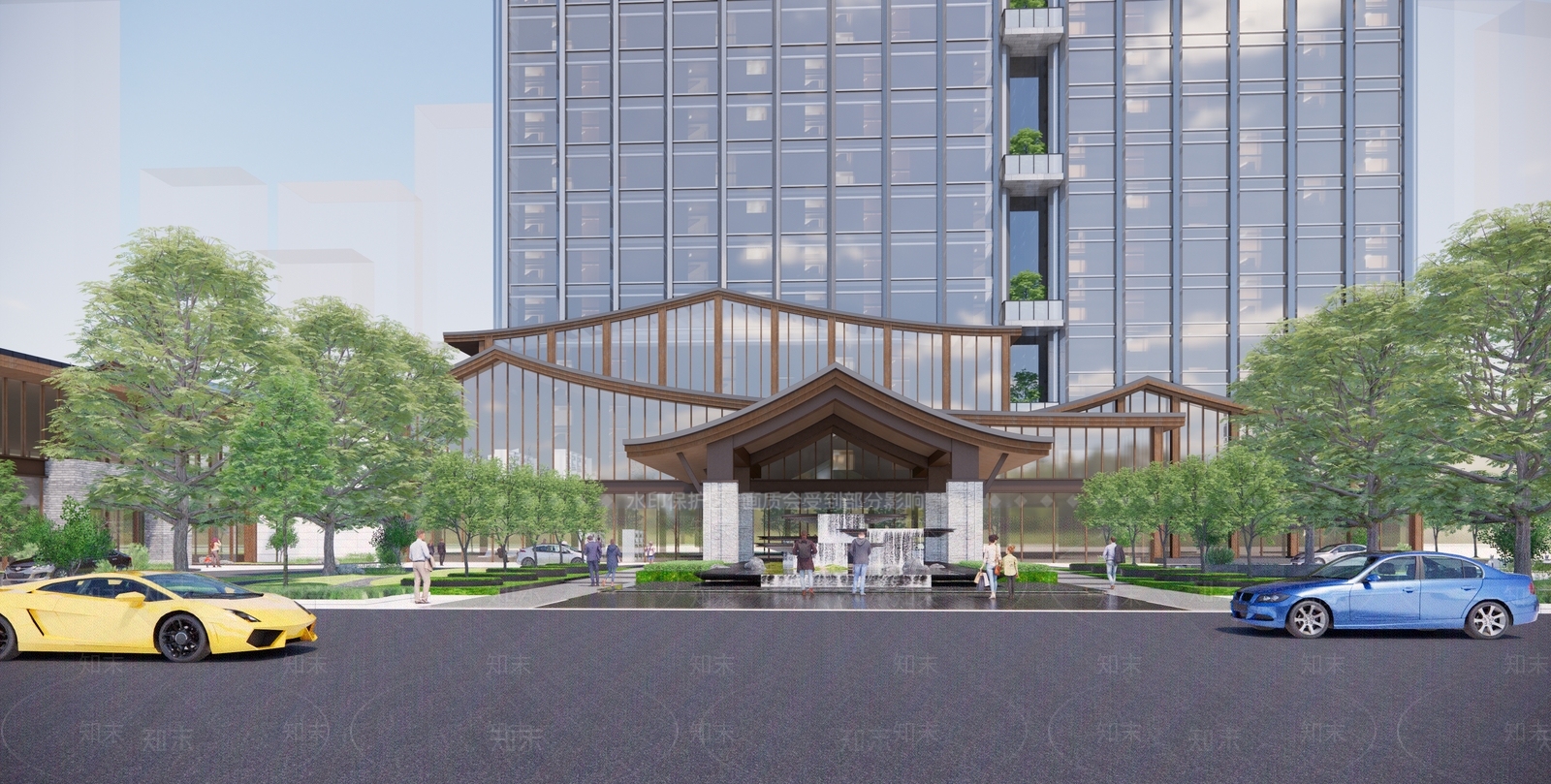 新中式高层办公楼SU模型下载【ID:1142262534】