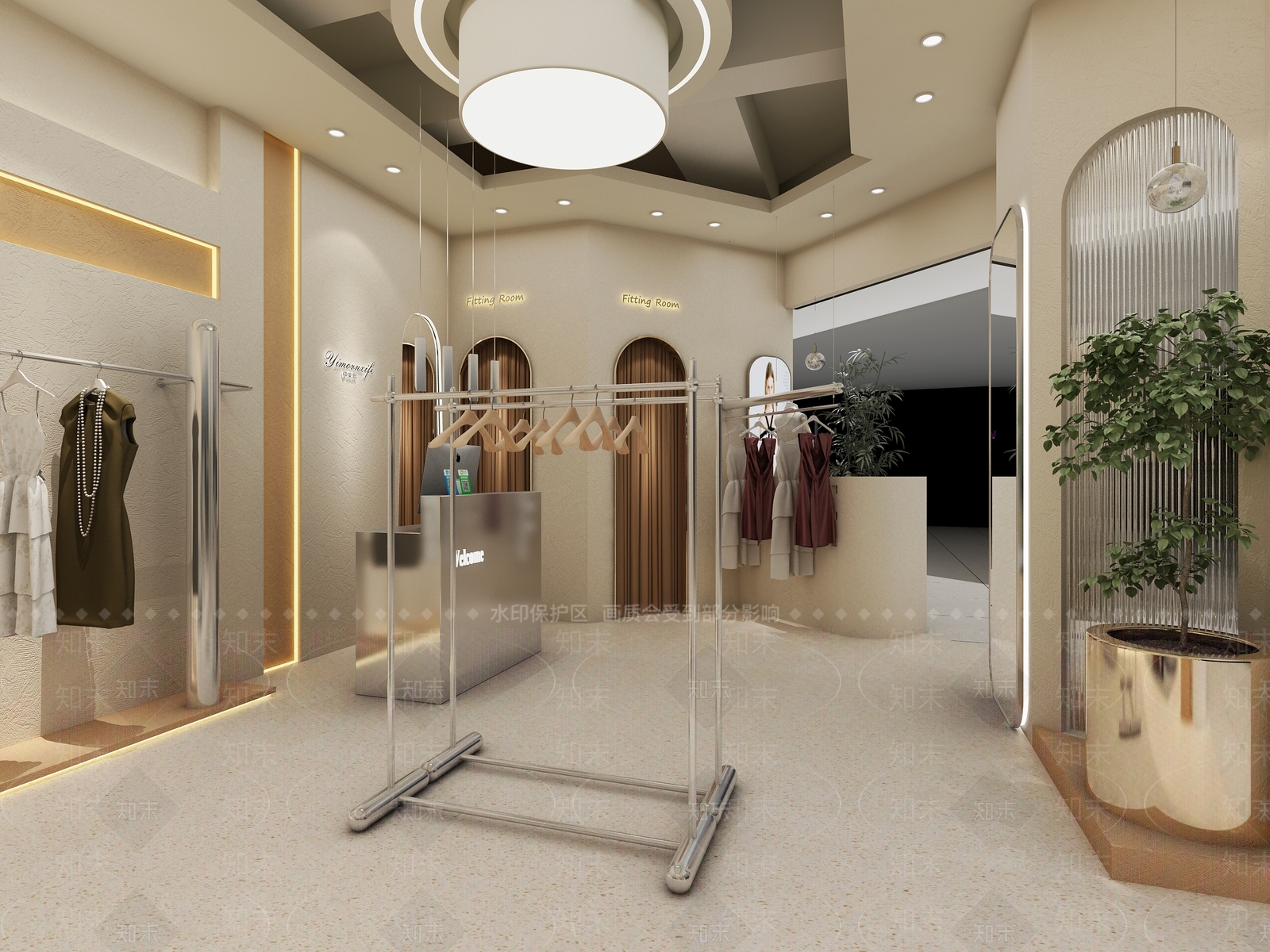 暖色调诧寂风精品女装店3D模型下载【ID:1142263295】