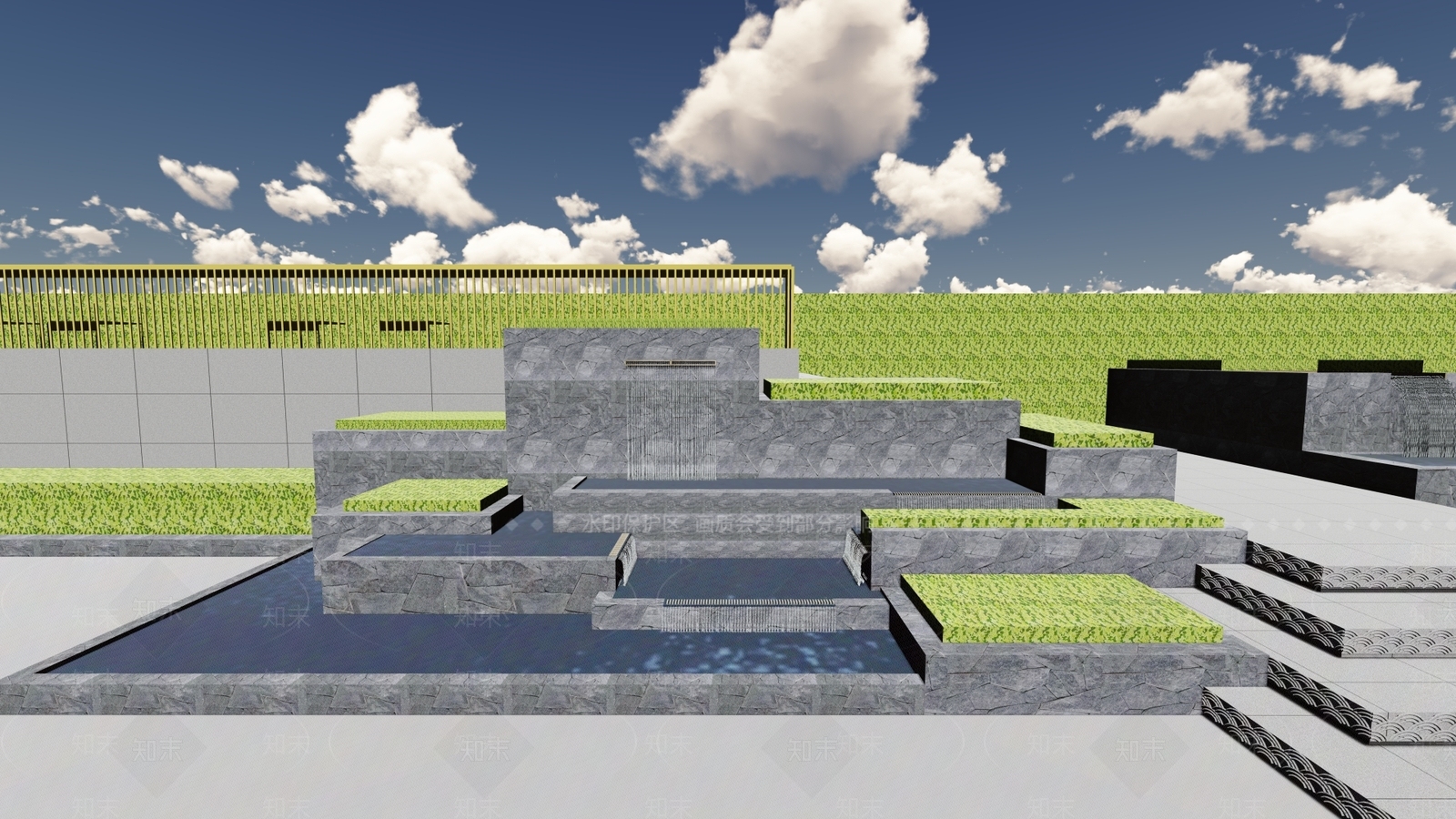 现代居住小区水景SU模型下载【ID:1142264000】