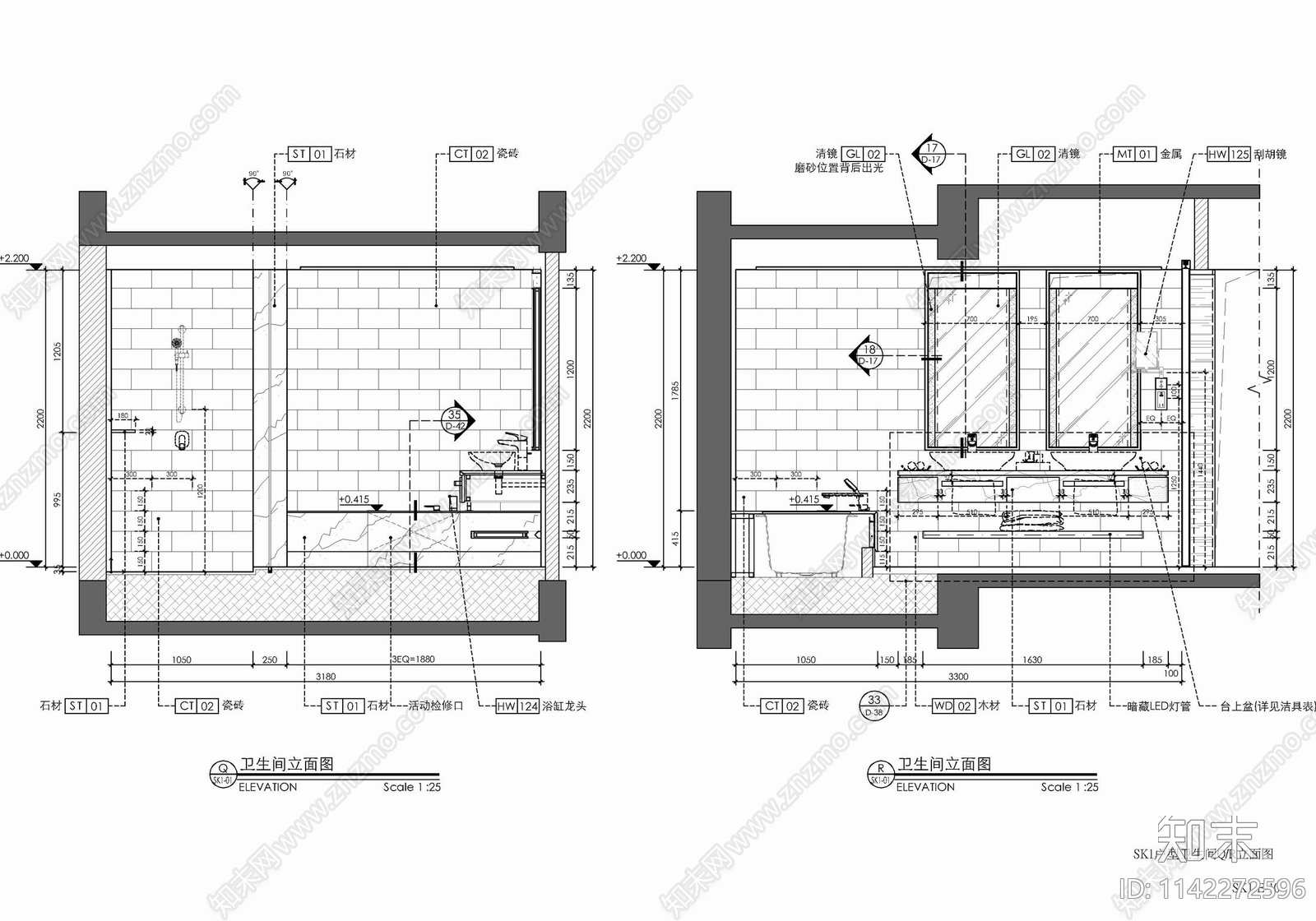 65㎡标准大床房套房室内施工图下载【ID:1142272596】