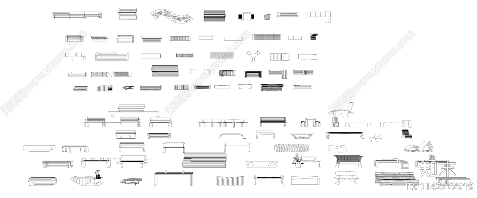 户外座椅平立面施工图下载【ID:1142272919】