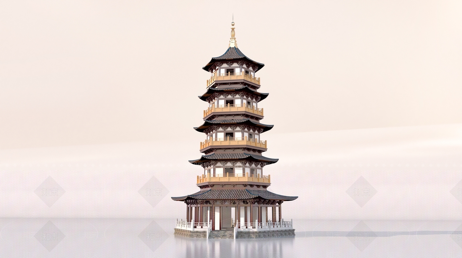 中式宝塔3D模型3D模型下载【ID:1142274497】