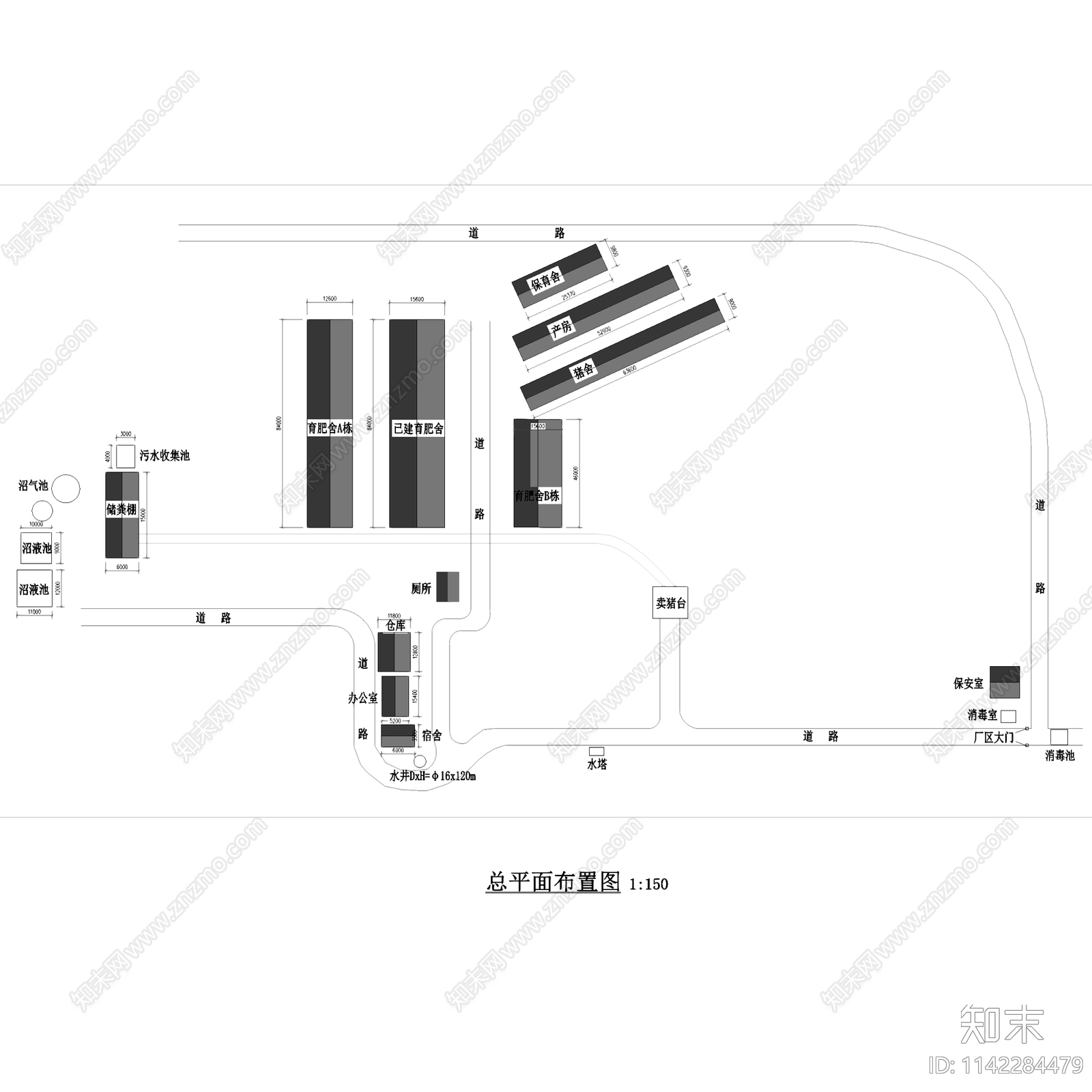 海口美系长白猪养殖厂建筑cad施工图下载【ID:1142284479】