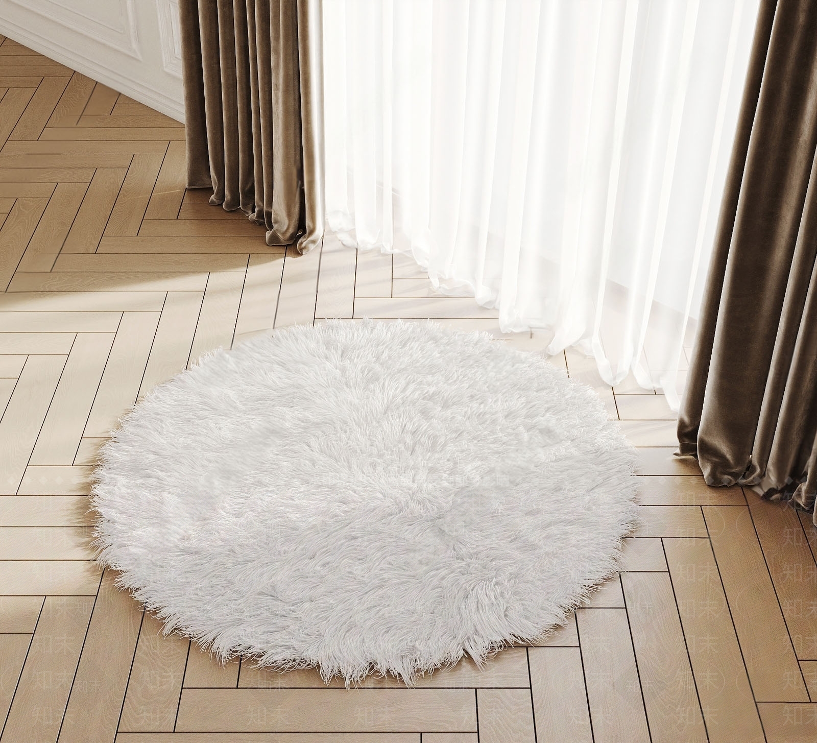 现代毛绒圆地毯SU模型下载【ID:1142286213】