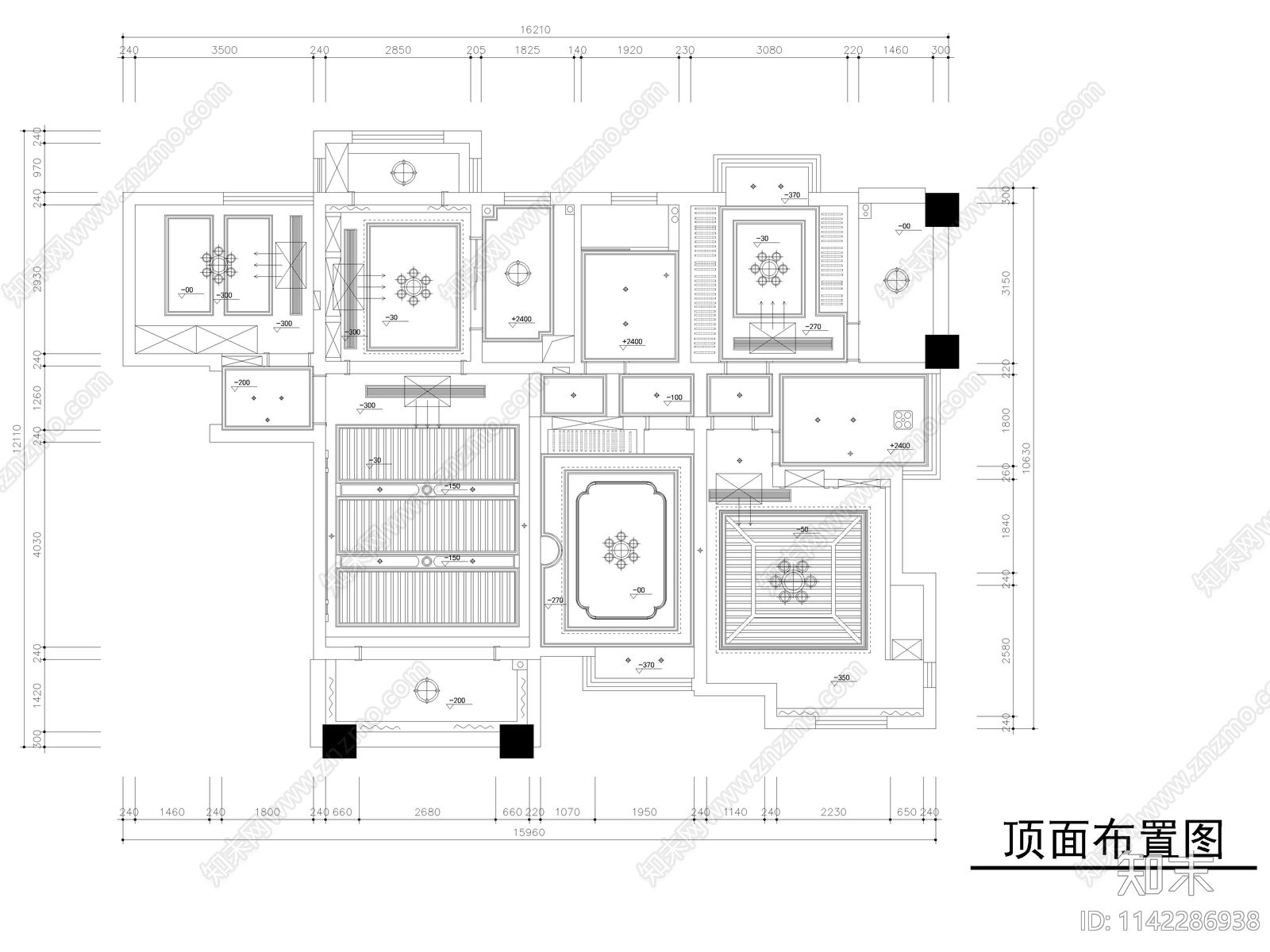 平层家装室内装修cad施工图下载【ID:1142286938】