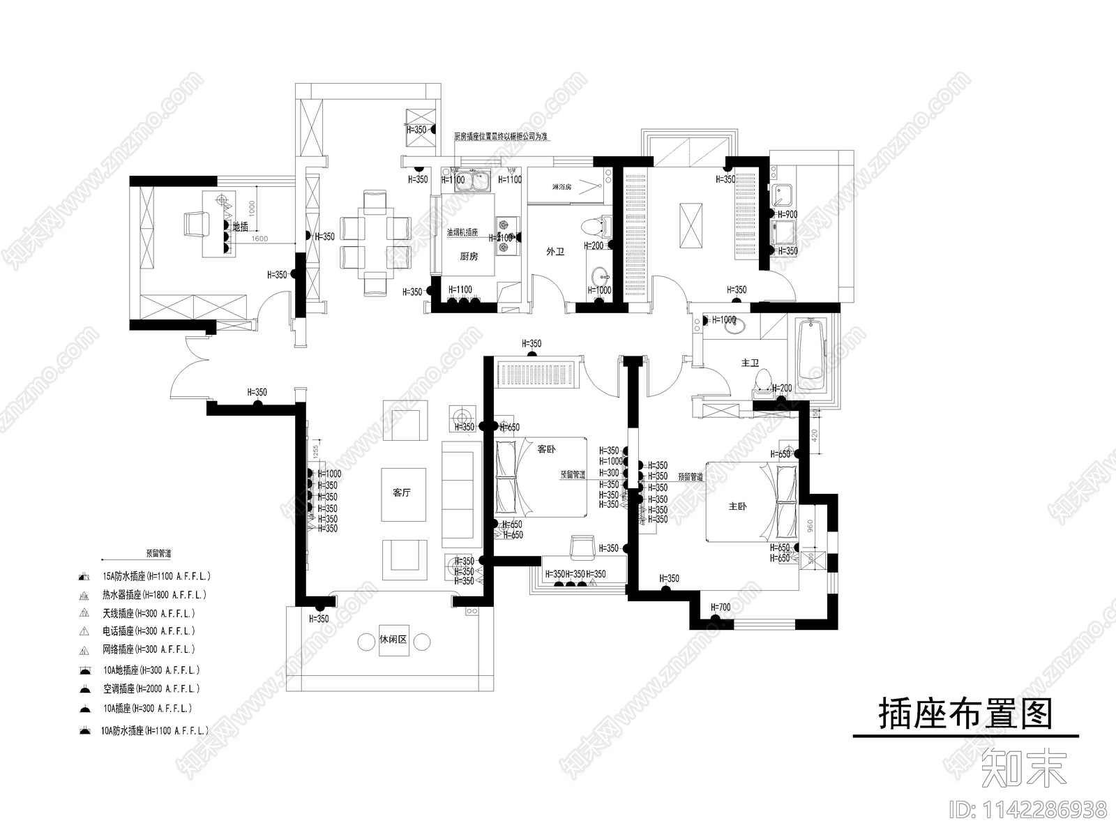 平层家装室内装修cad施工图下载【ID:1142286938】