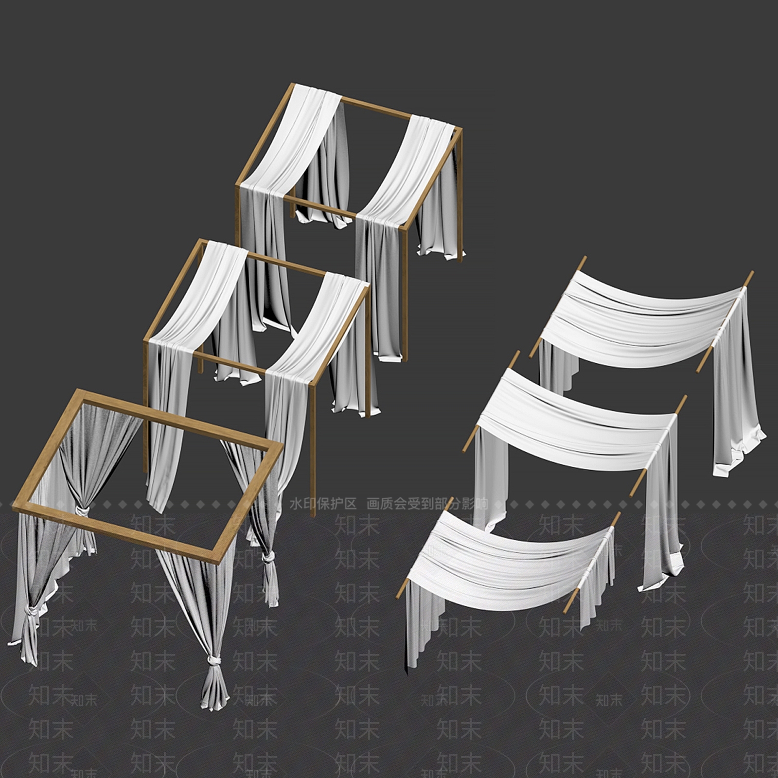 现代床品蚊帐3D模型下载【ID:1142293355】