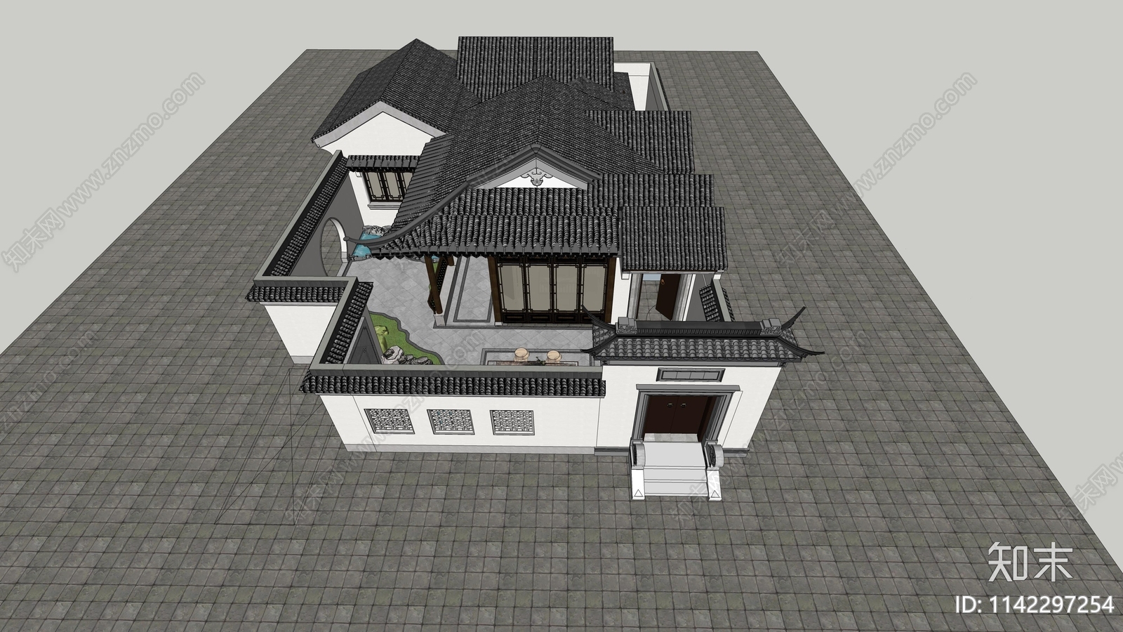 新中式四合院SU模型下载【ID:1142297254】