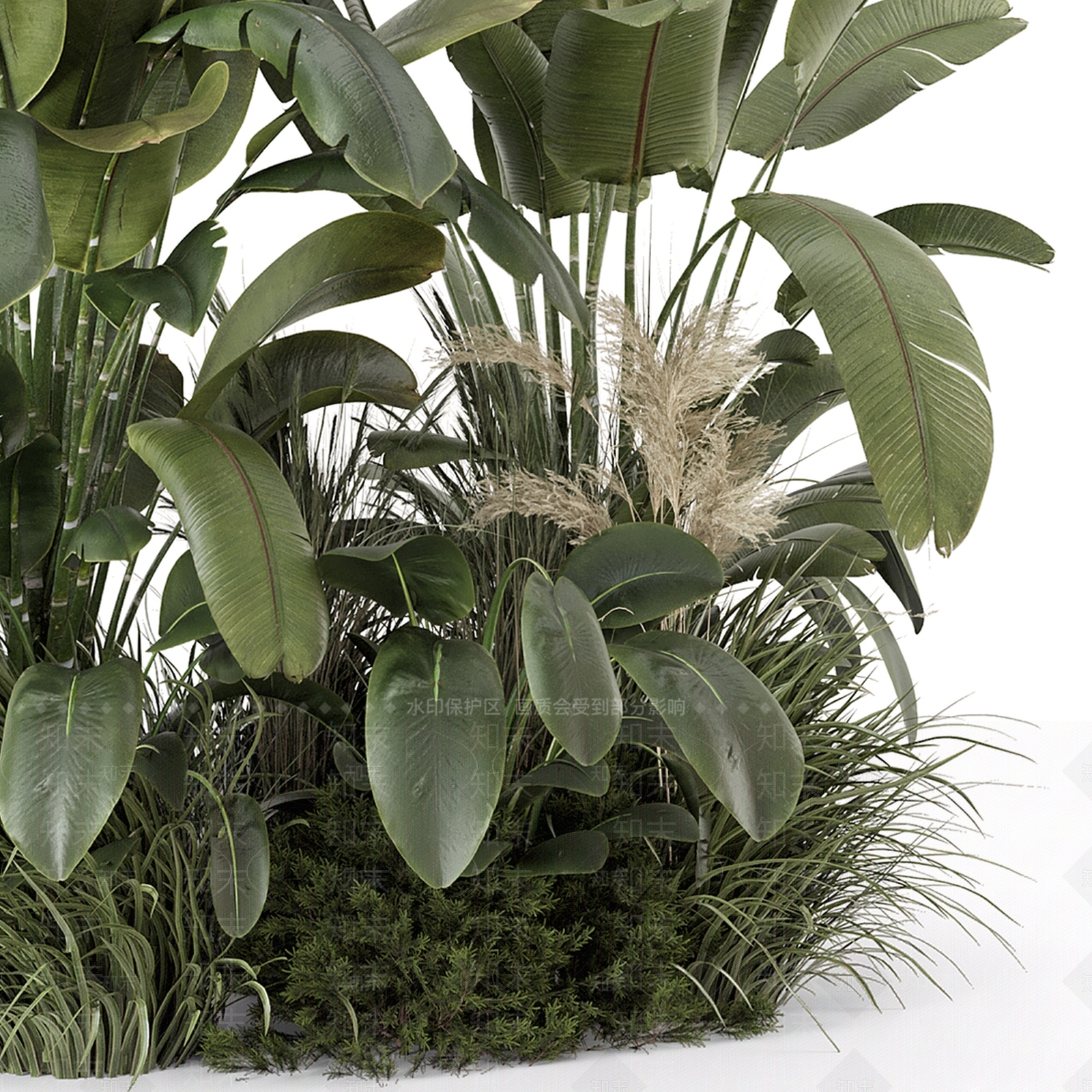 现代植物堆3D模型下载【ID:1142298063】