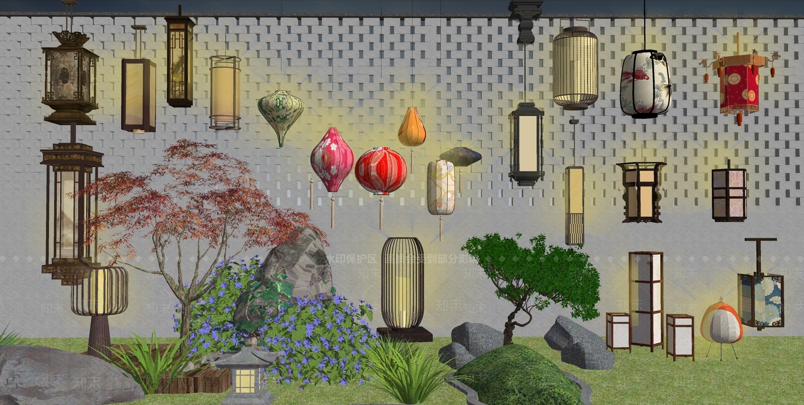 中式灯笼SU模型下载【ID:1142303226】
