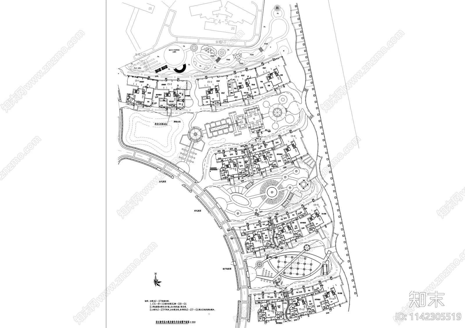 小区架空层小路及绿化车位布置平面图施工图下载【ID:1142305519】