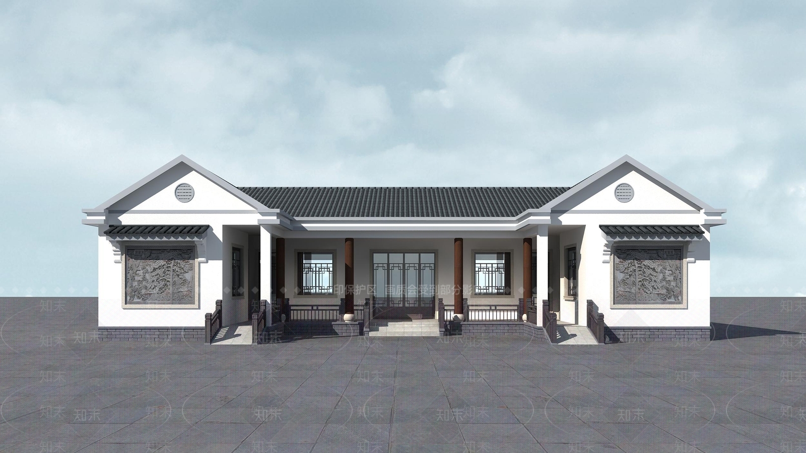 现代一层中式古建小房3D模型下载【ID:1142311181】