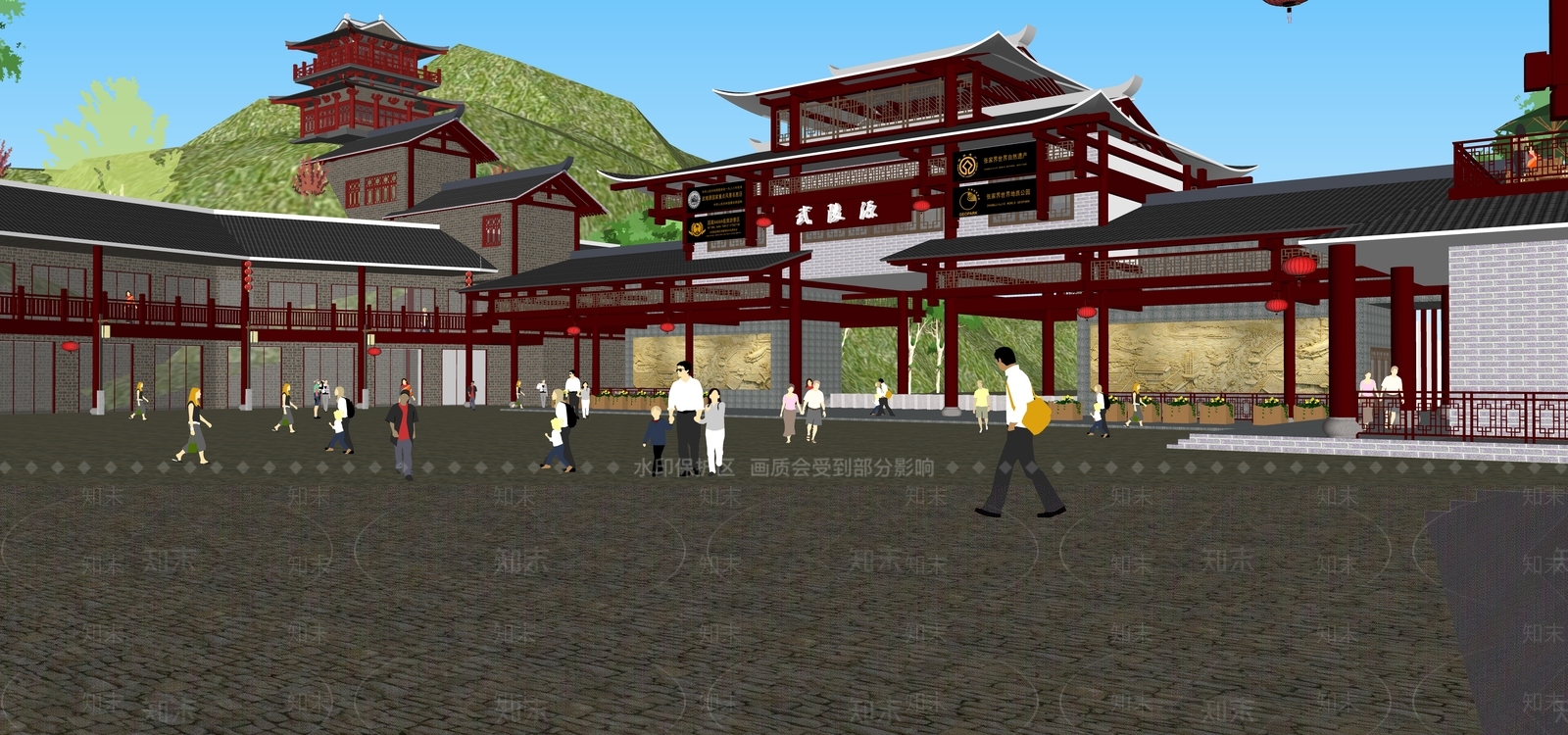 中式美丽乡村游客服务中心SU模型下载【ID:1142312841】