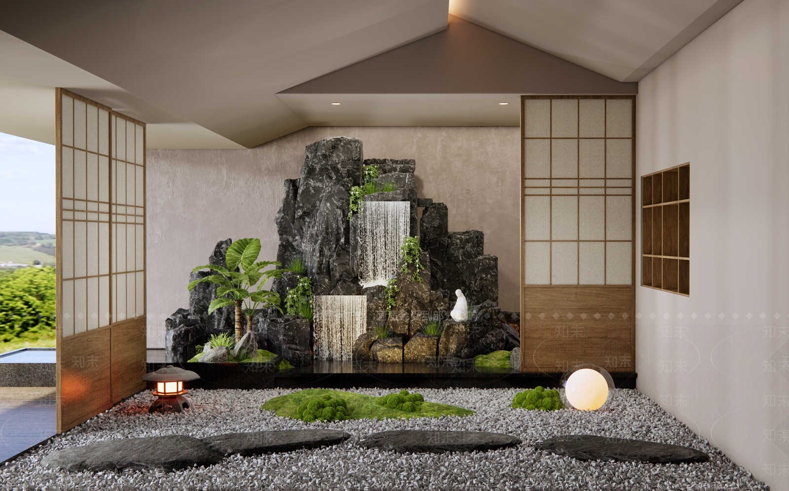 日式假山水景3D模型下载【ID:1142316076】