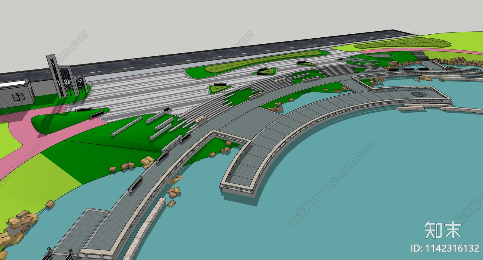 现代滨水景观SU模型下载【ID:1142316132】
