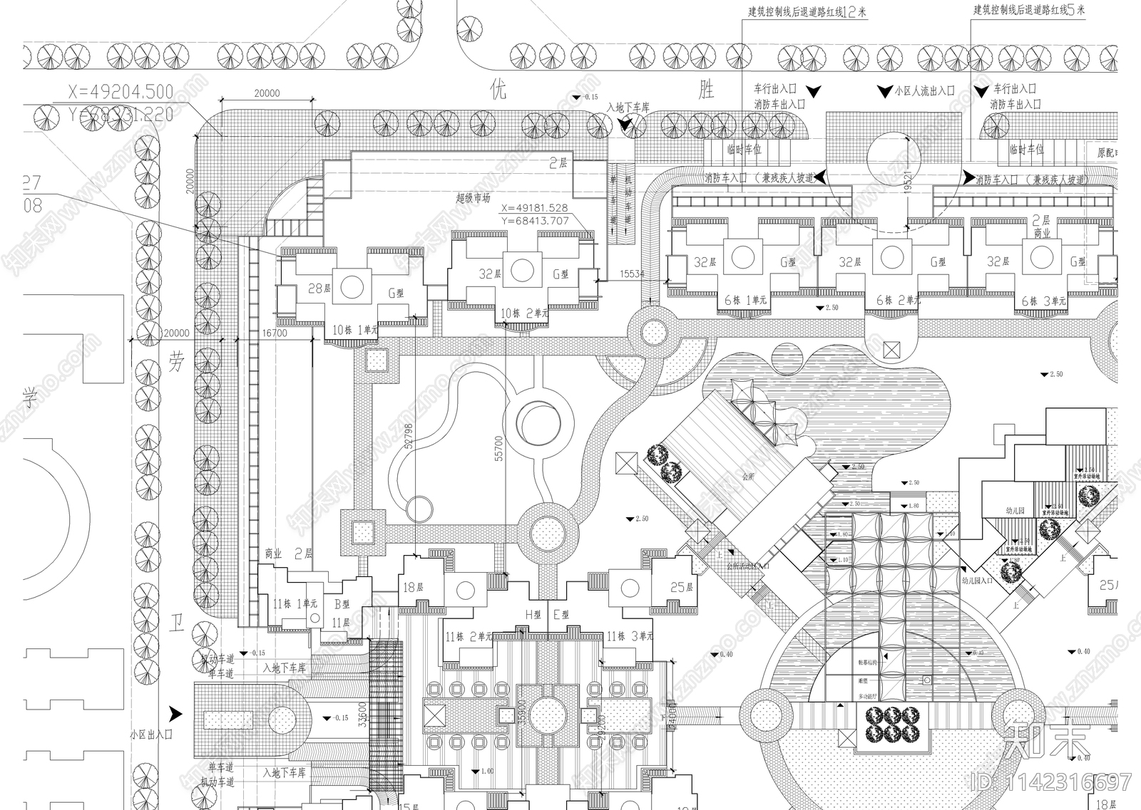 高层小区景观规划总平面图cad施工图下载【ID:1142316697】