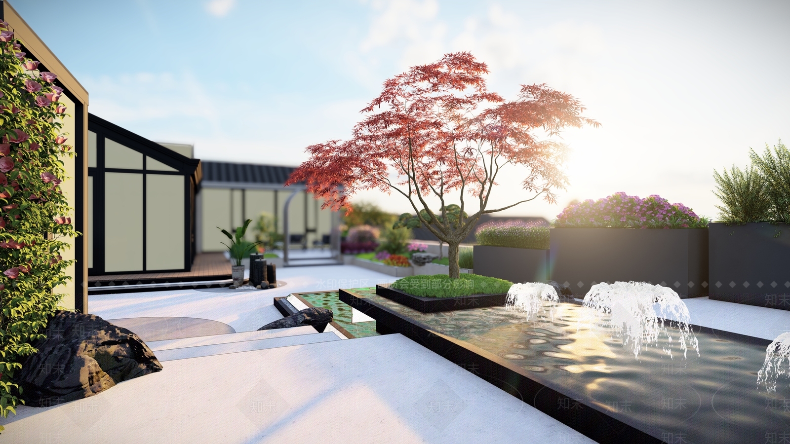现代屋顶花园SU模型下载【ID:1142317128】