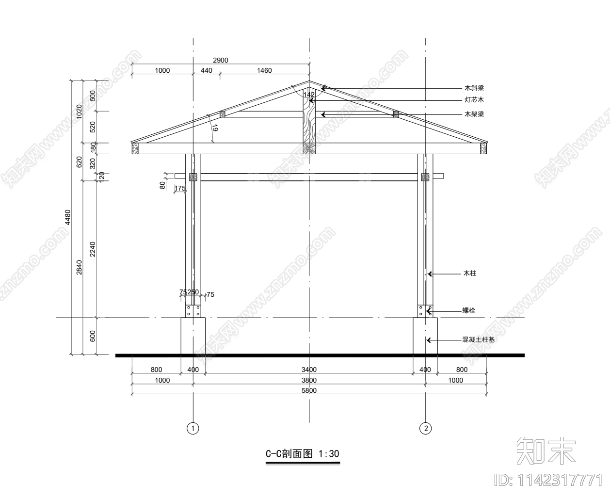 方亭子cad施工图下载【ID:1142317771】