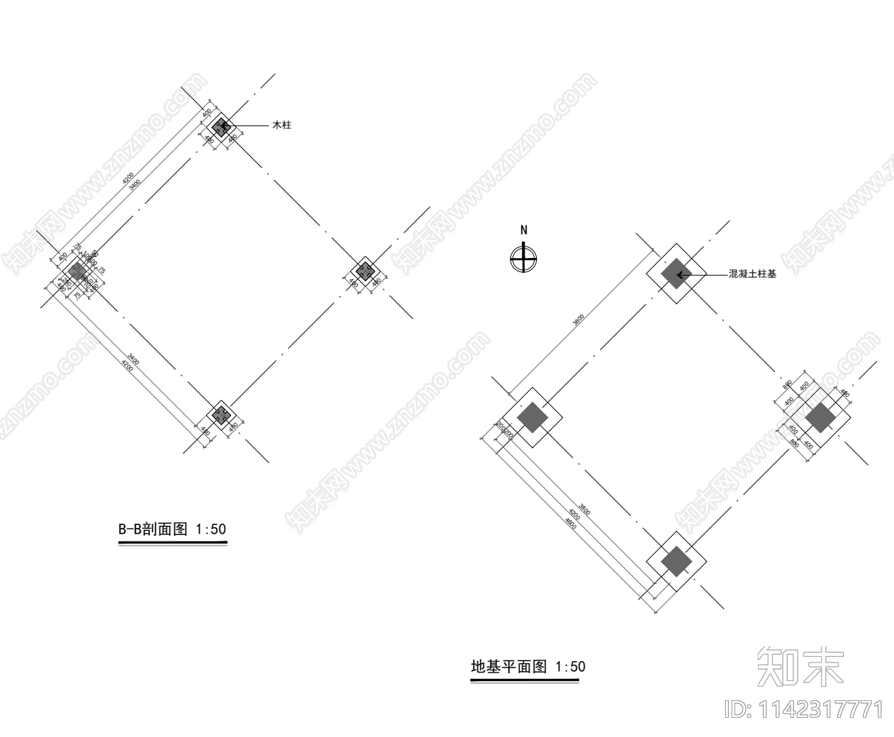 方亭子cad施工图下载【ID:1142317771】