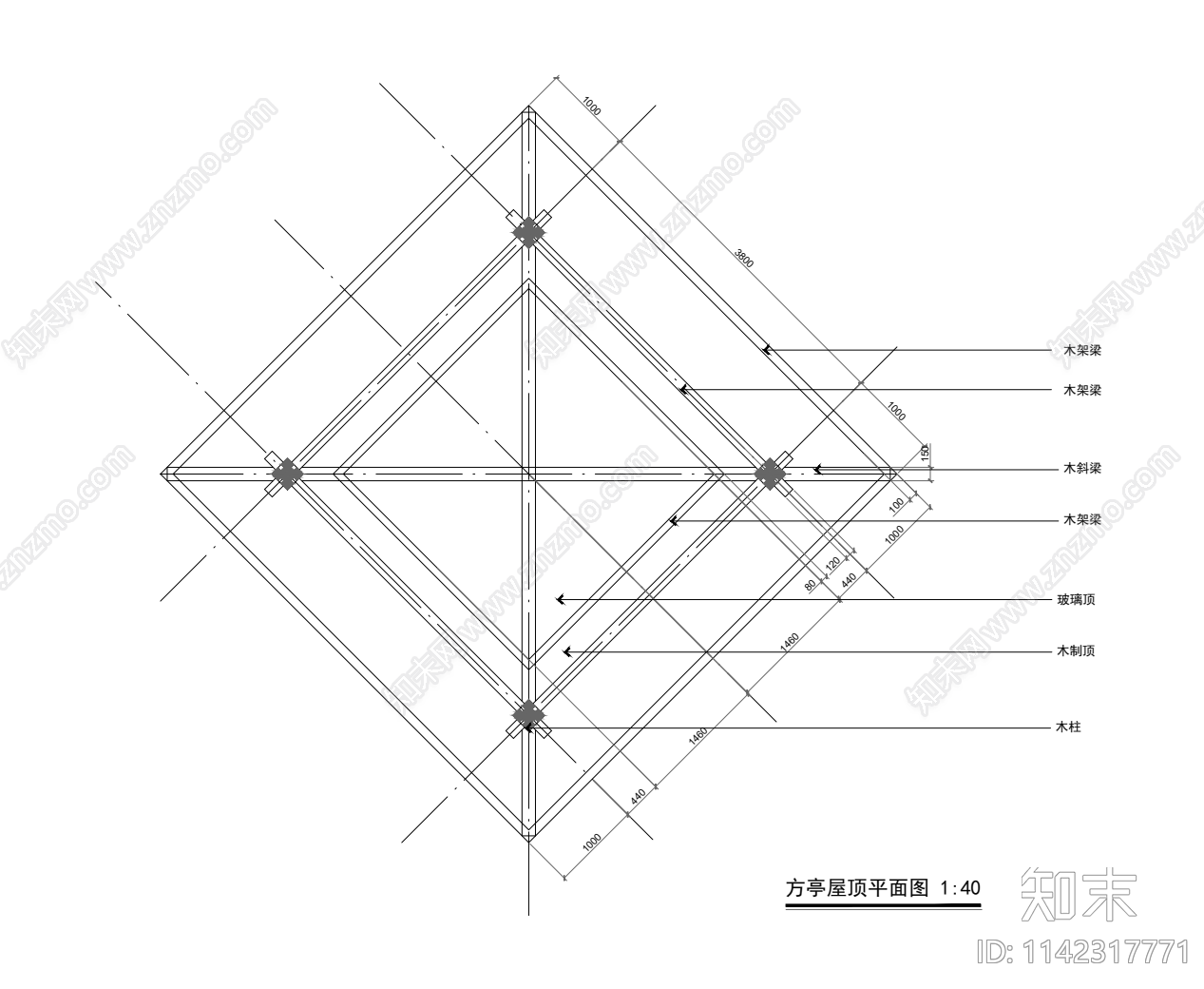 方亭子cad施工图下载【ID:1142317771】