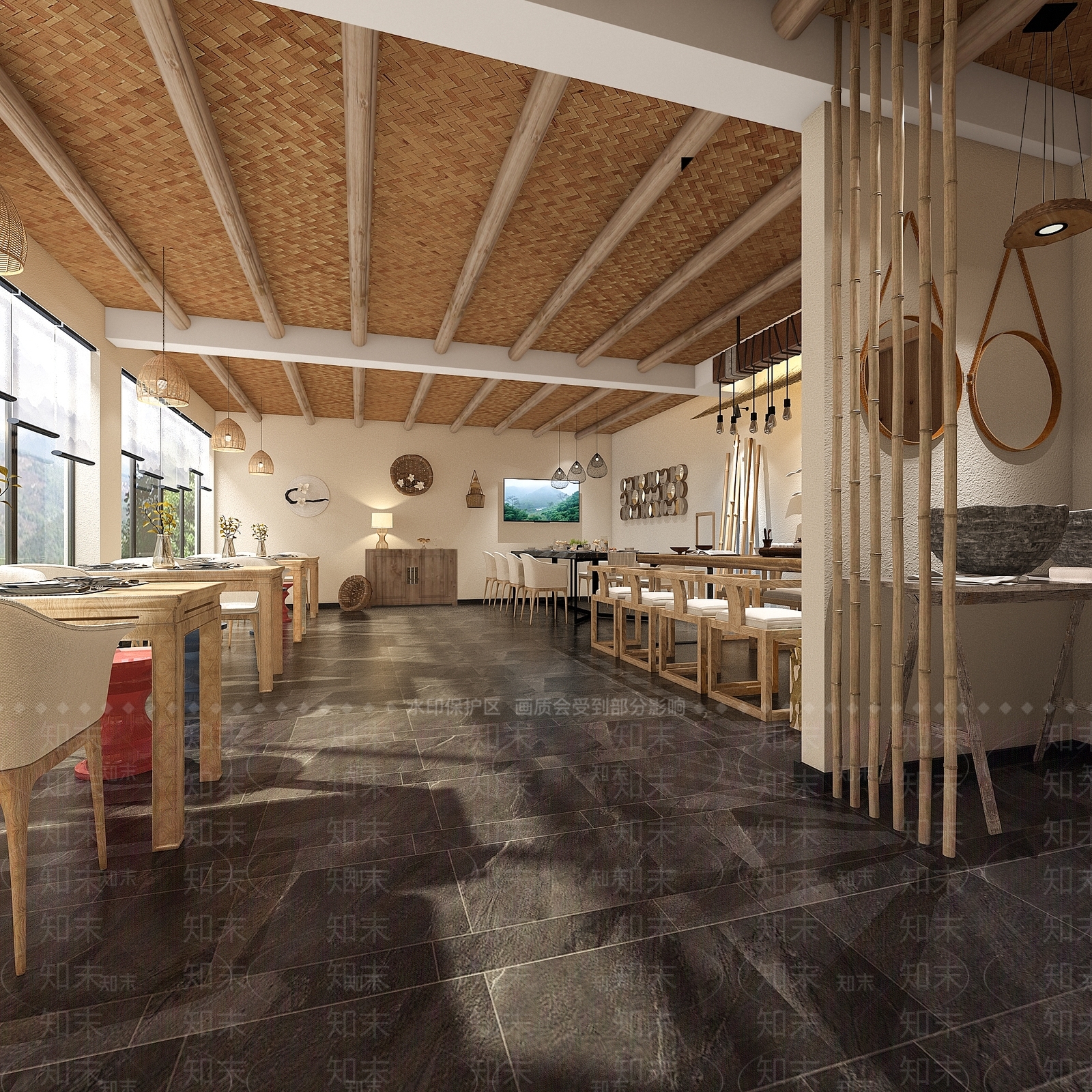 现代民宿餐厅3D模型下载【ID:1142319240】