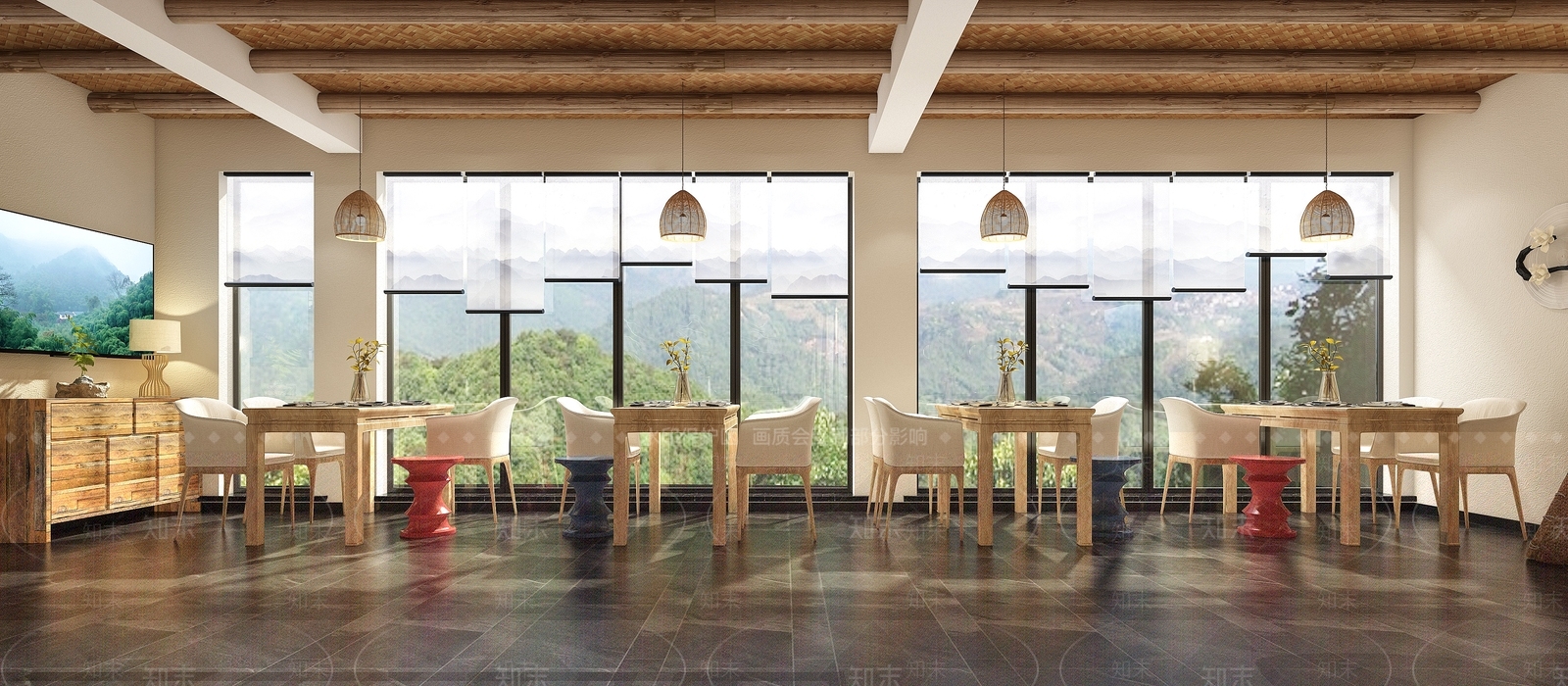 现代民宿餐厅3D模型下载【ID:1142319240】