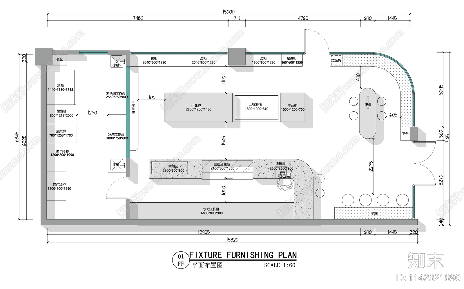 烘焙店平面布置图施工图下载【ID:1142321890】